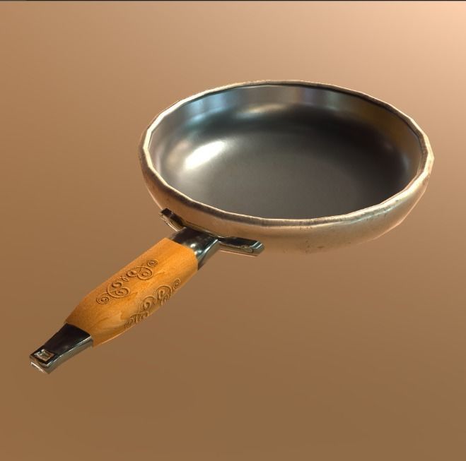 pan 3d frying with wooden handle Low-poly 3D model_4