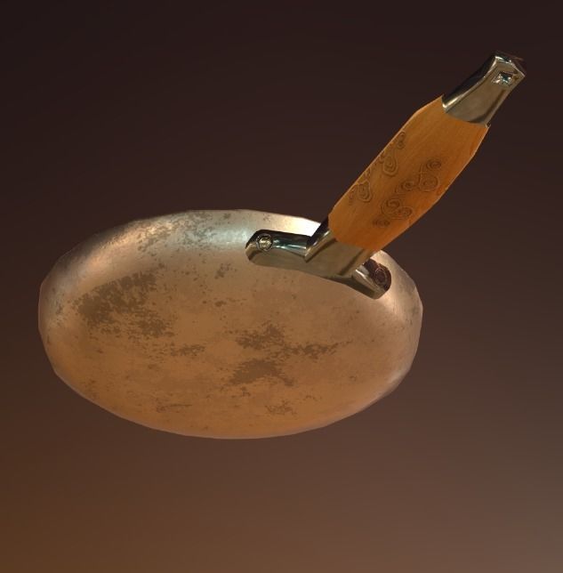 pan 3d frying with wooden handle Low-poly 3D model_2