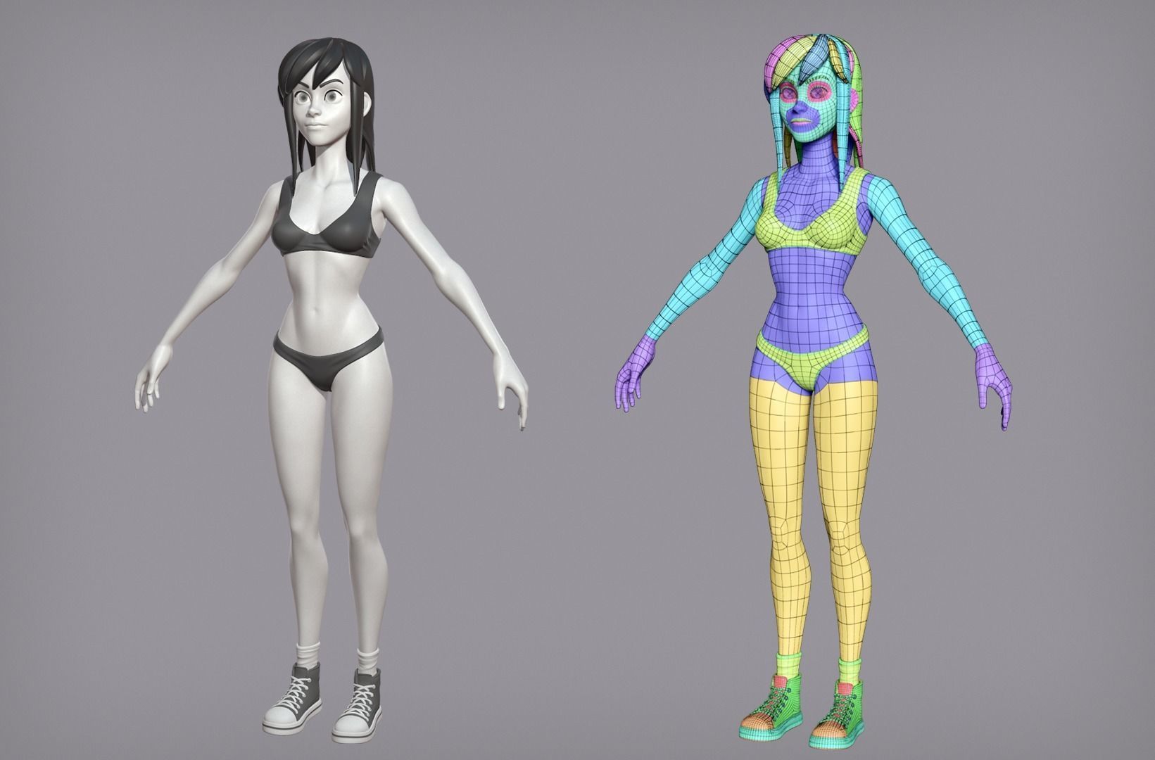 Cartoon female character Lora base mesh 3D model_6