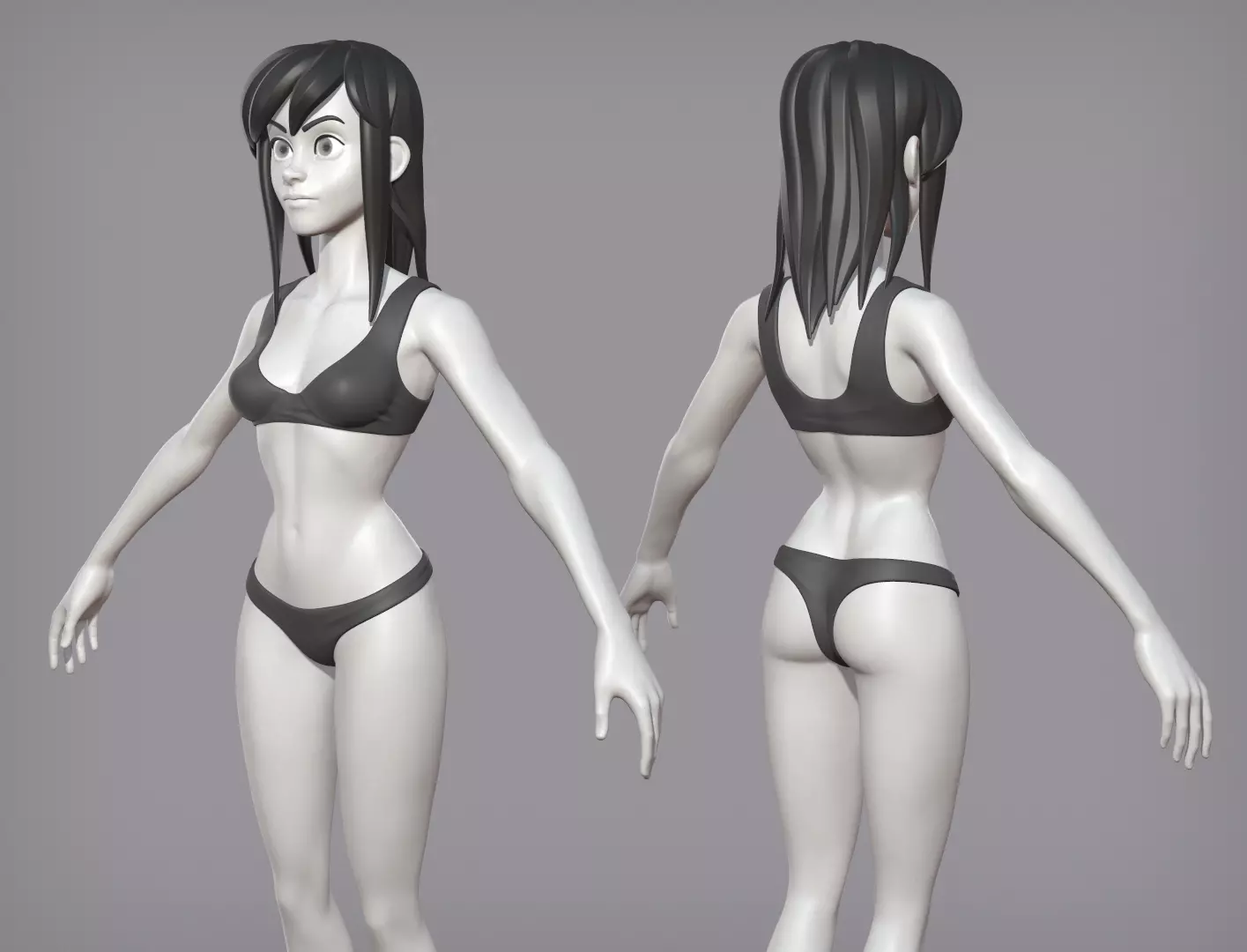 Cartoon female character Lora base mesh 3D model_0