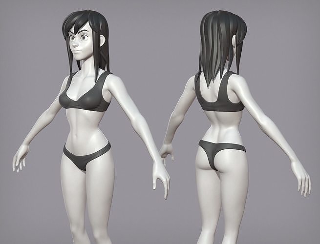 Cartoon female character Lora base mesh 3D model