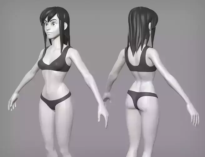 Cartoon female character Lora base mesh 3D model