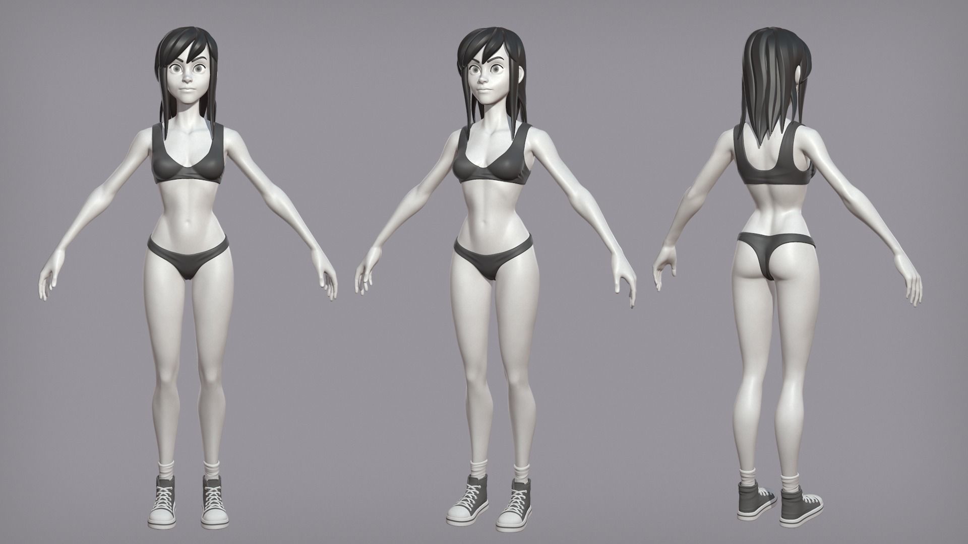 Cartoon female character Lora base mesh 3D model_2