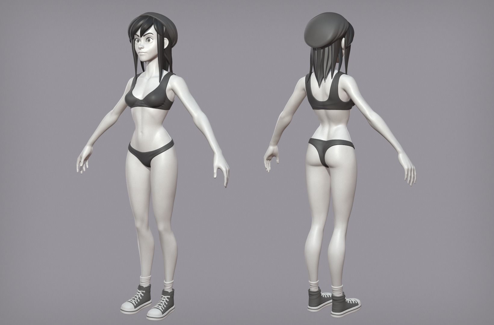 Cartoon female character Lora base mesh 3D model_4