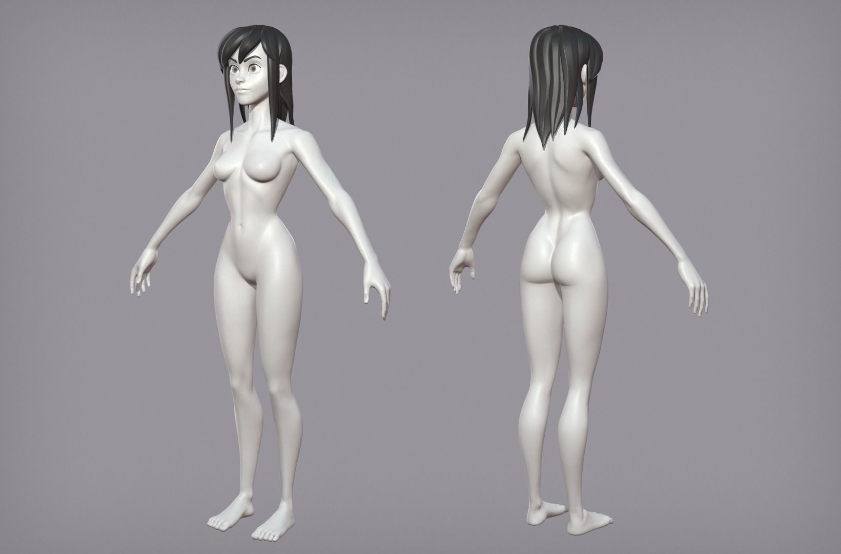 Cartoon female character Lora base mesh 3D model_5