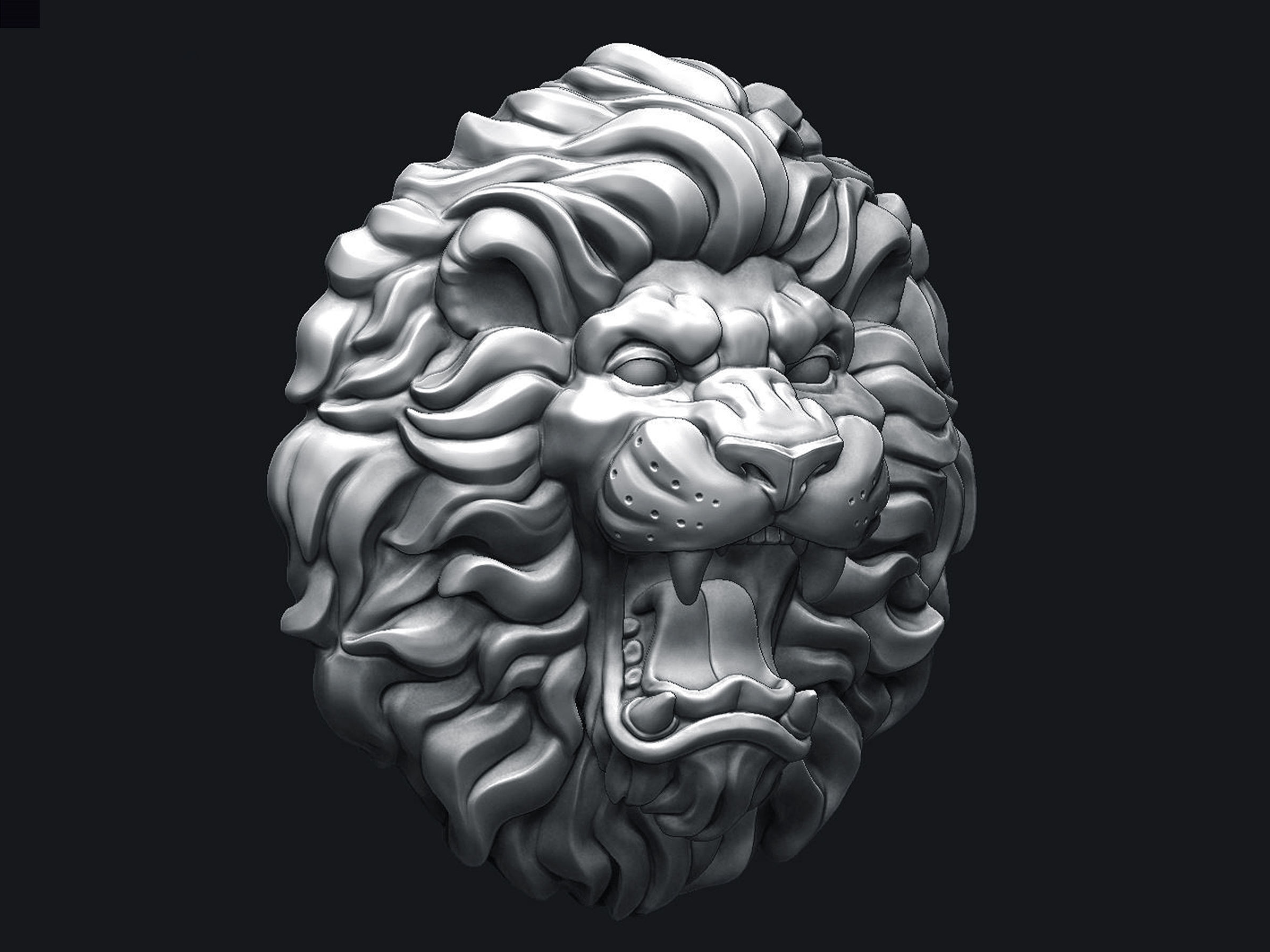 Roaring Lion Head V2 3D print model_1