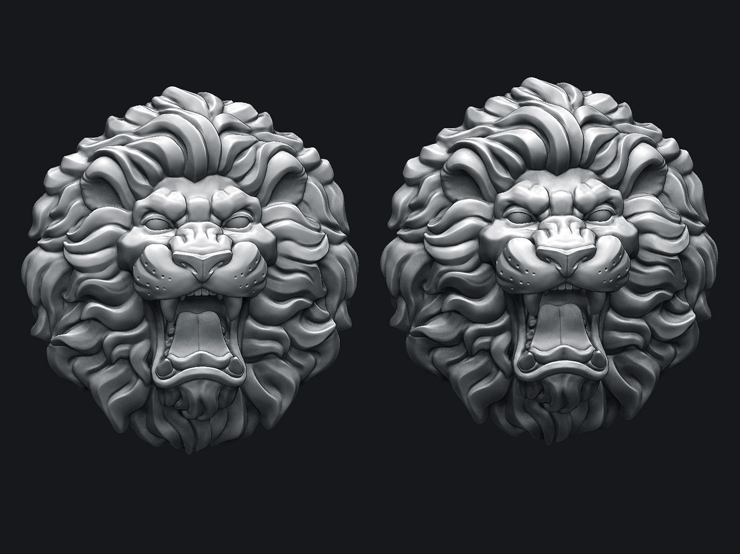Roaring Lion Head V2 3D print model_4