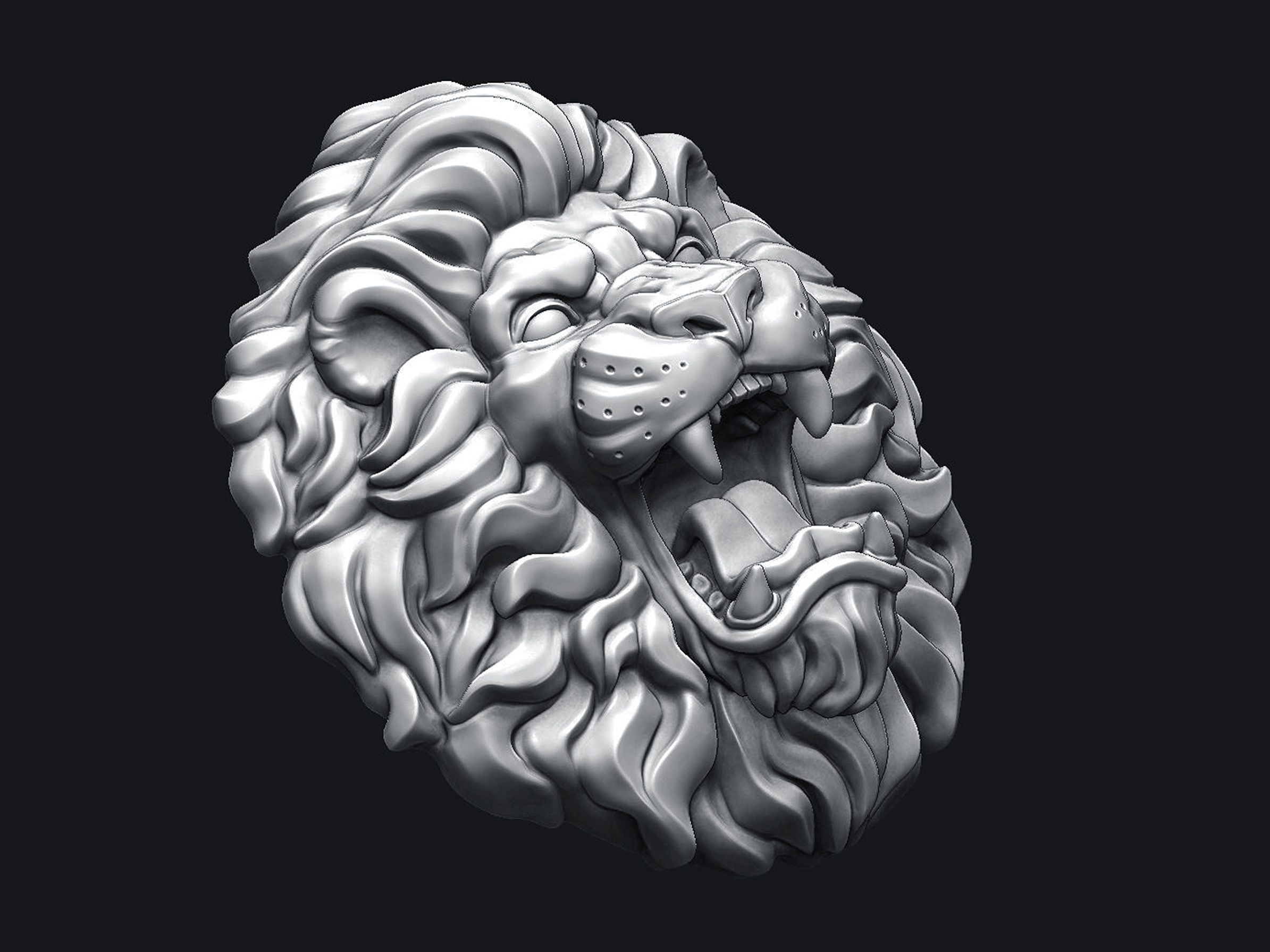 Roaring Lion Head V2 3D print model_2