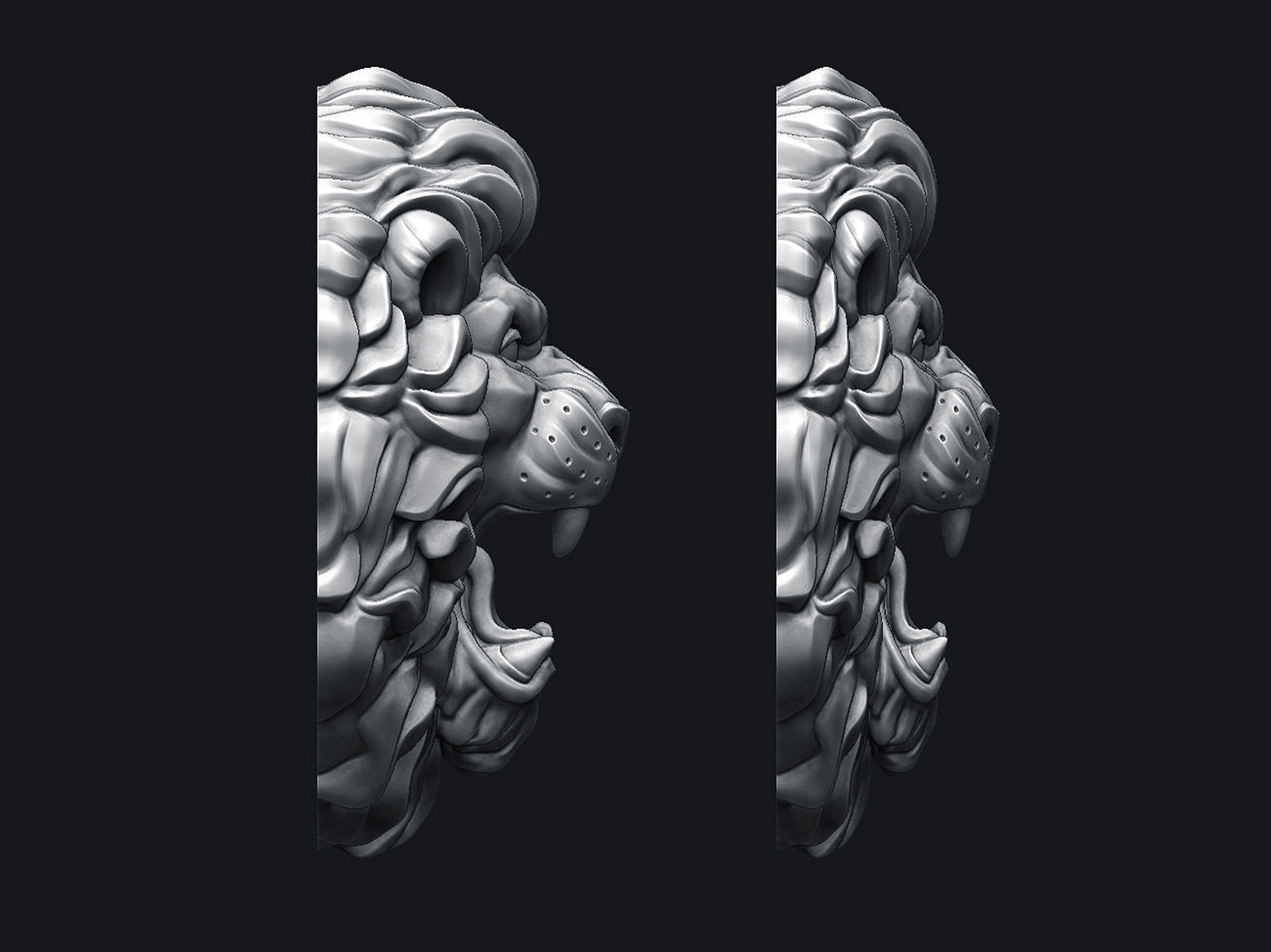 Roaring Lion Head V2 3D print model_7