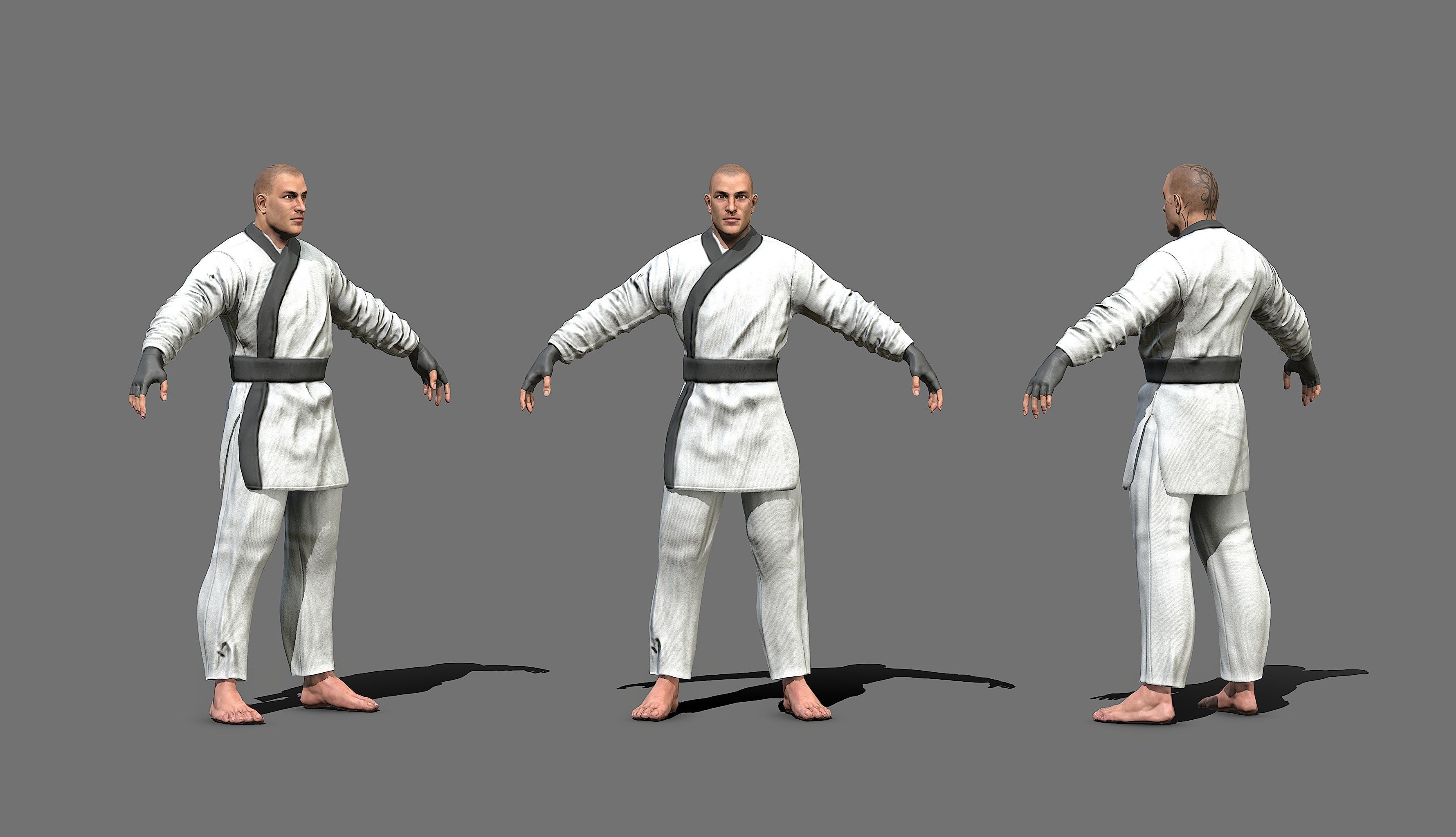Boxer man in karate outfit Low-poly 3D model_3