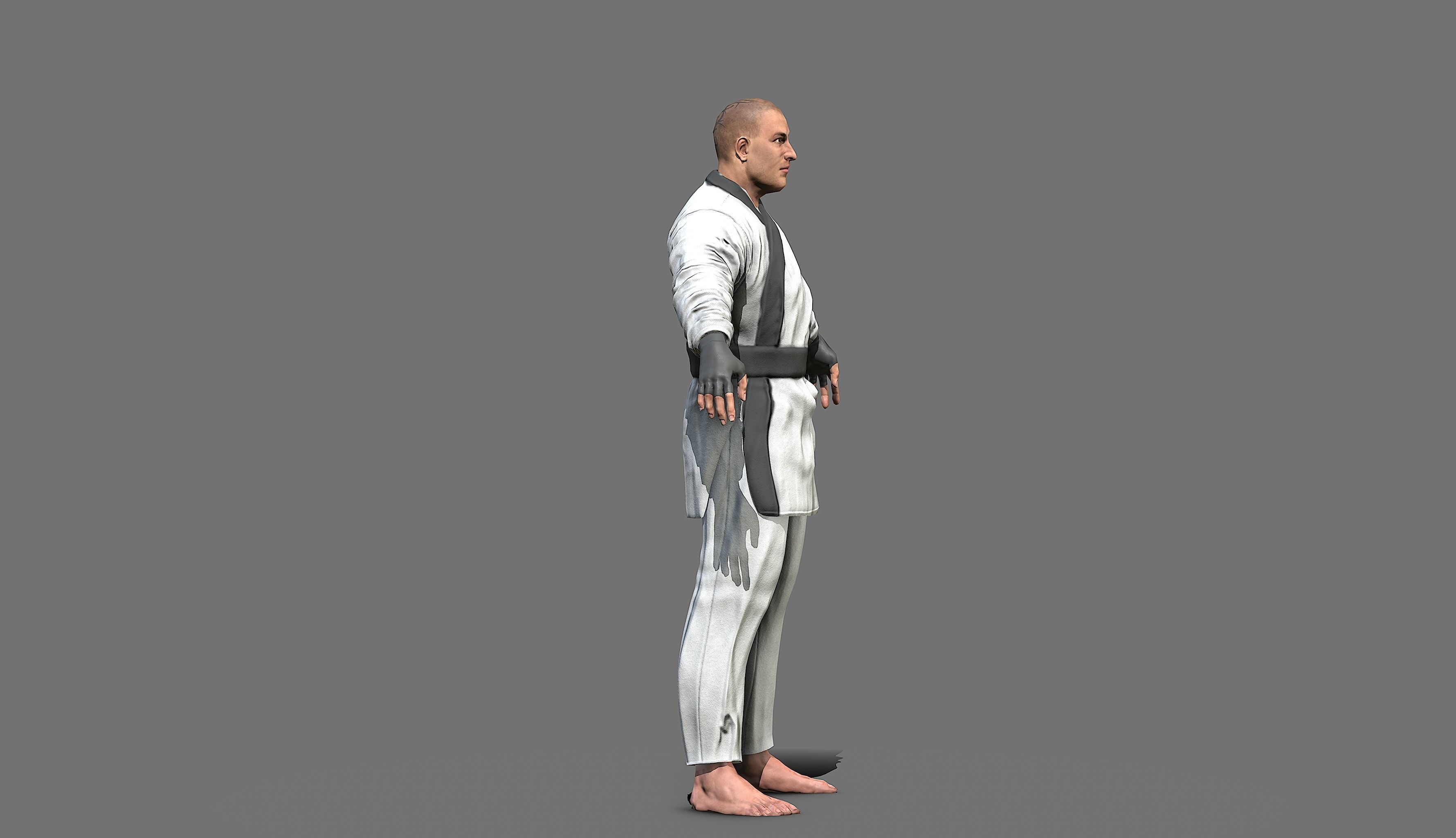 Boxer man in karate outfit Low-poly 3D model_8