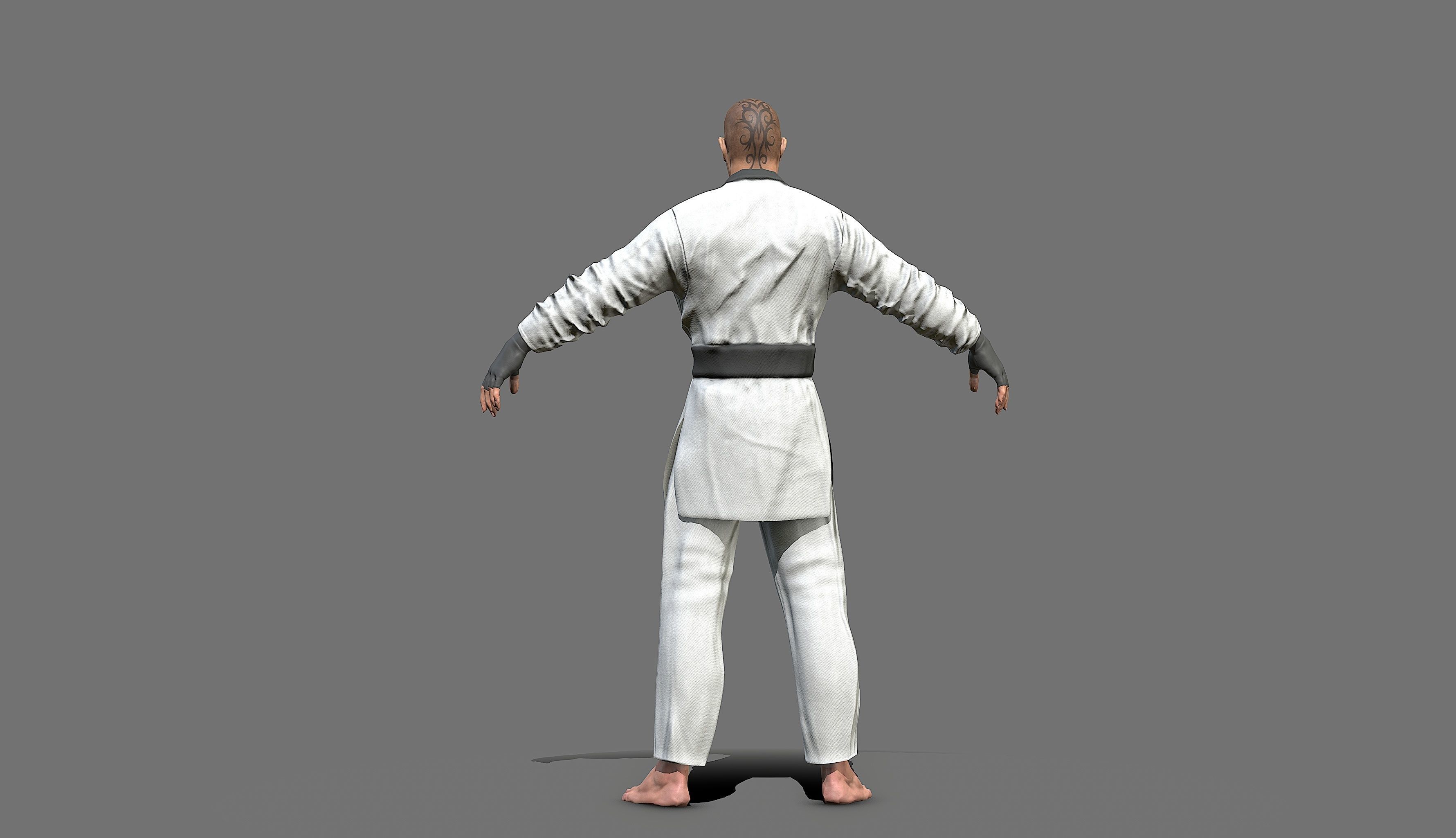 Boxer man in karate outfit Low-poly 3D model_16