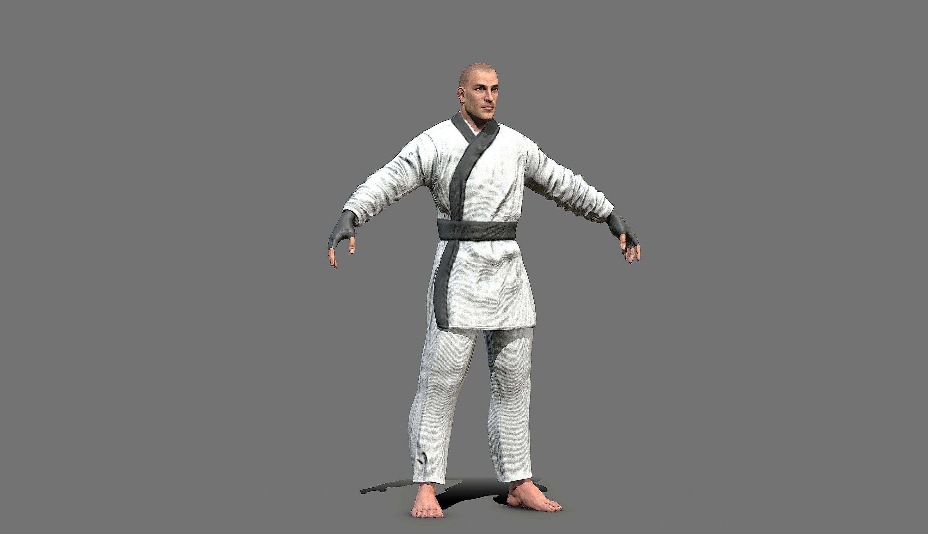 Boxer man in karate outfit Low-poly 3D model_7