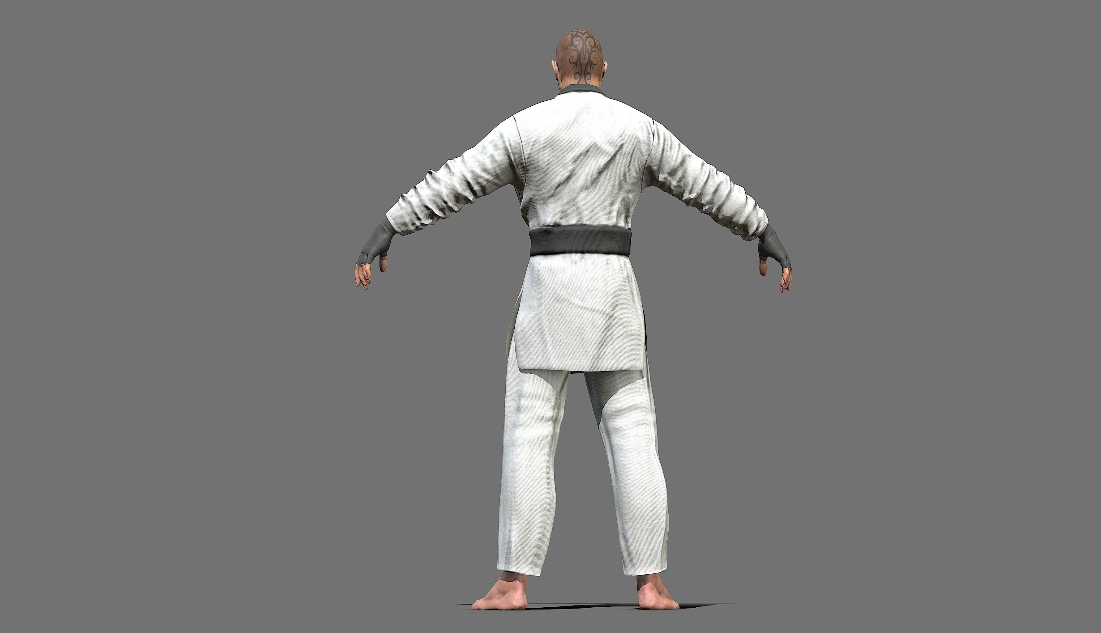 Boxer man in karate outfit Low-poly 3D model_42