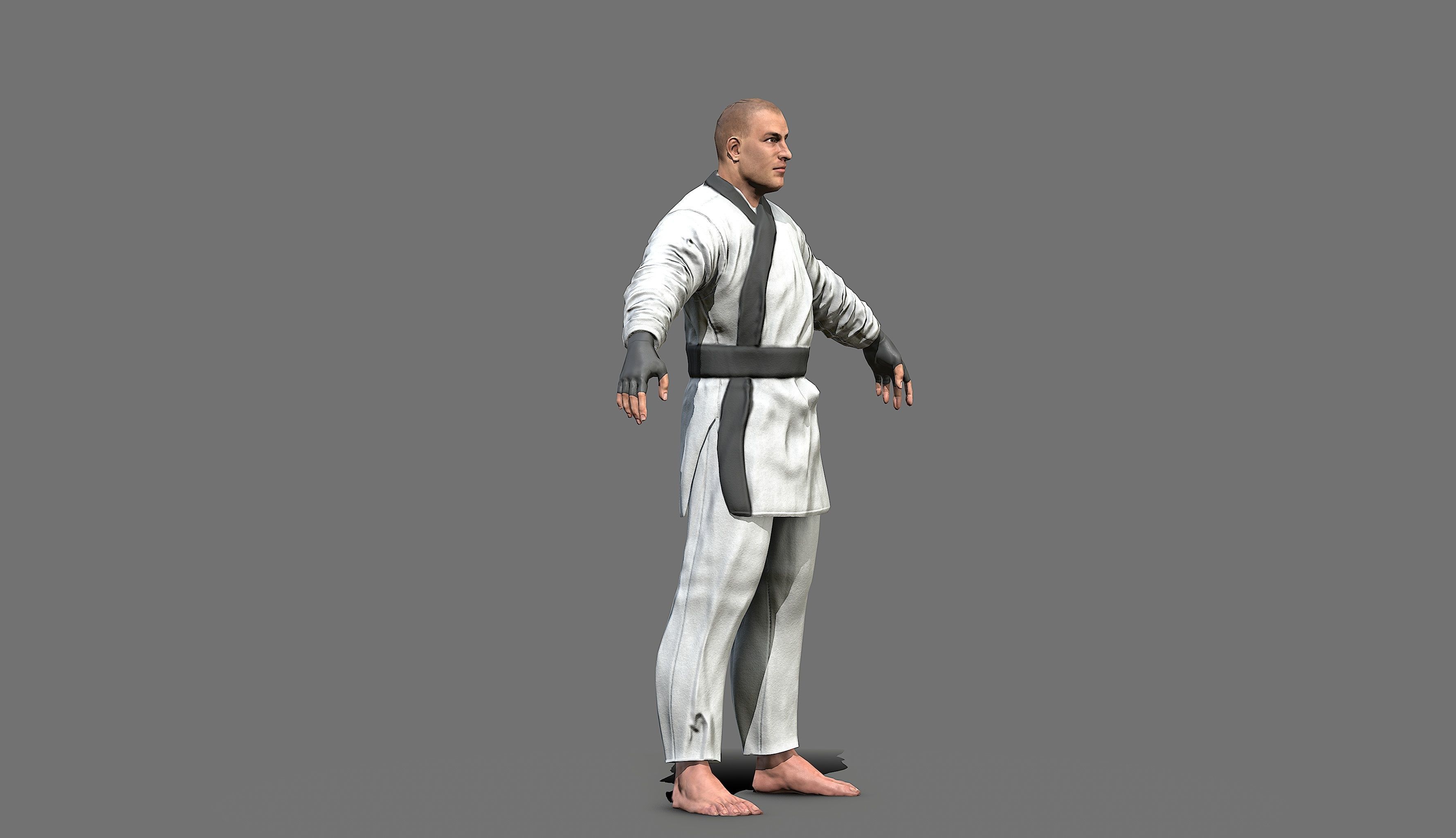 Boxer man in karate outfit Low-poly 3D model_11