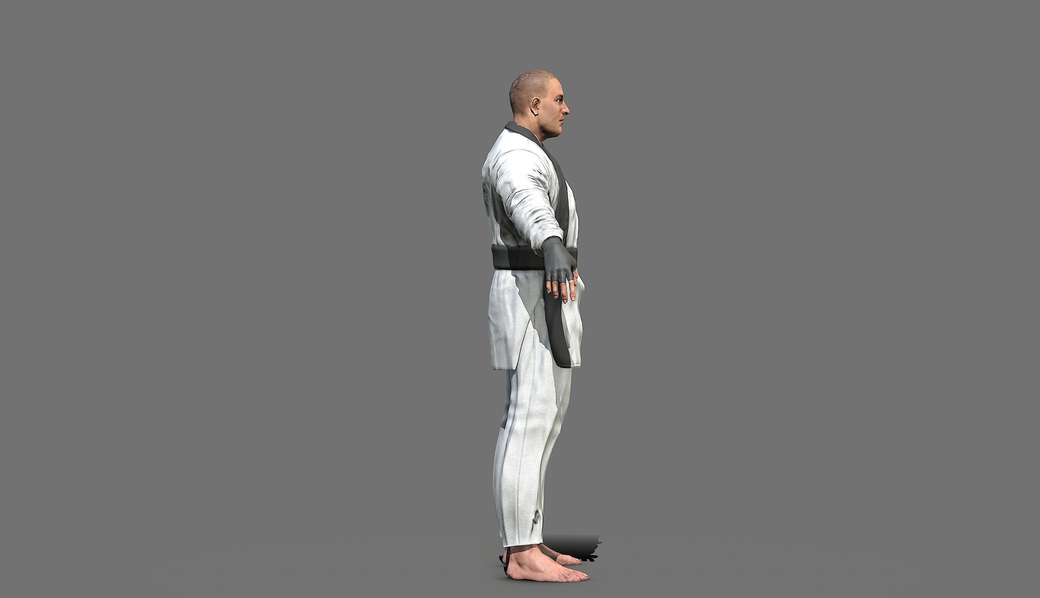 Boxer man in karate outfit Low-poly 3D model_9