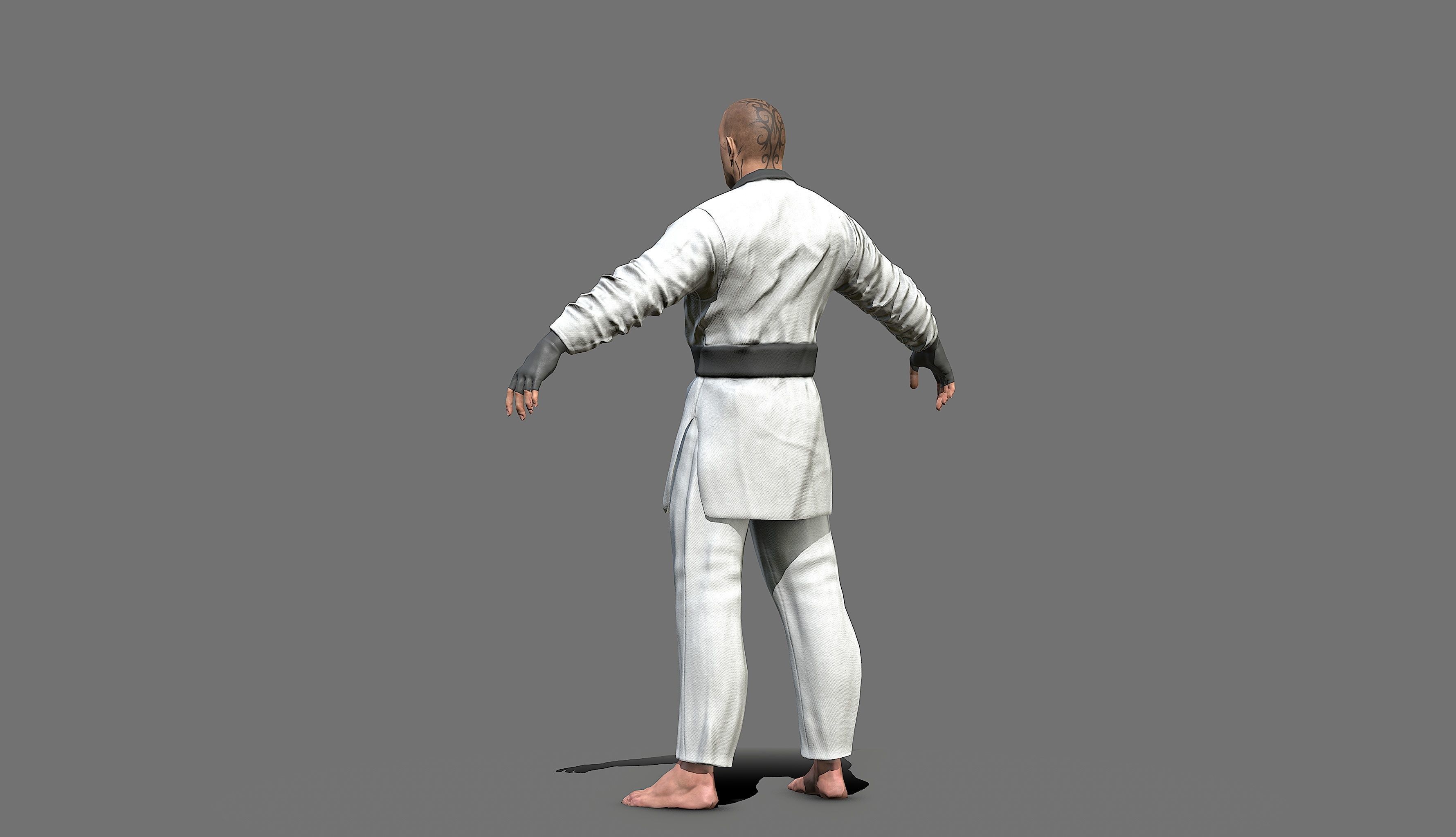 Boxer man in karate outfit Low-poly 3D model_18
