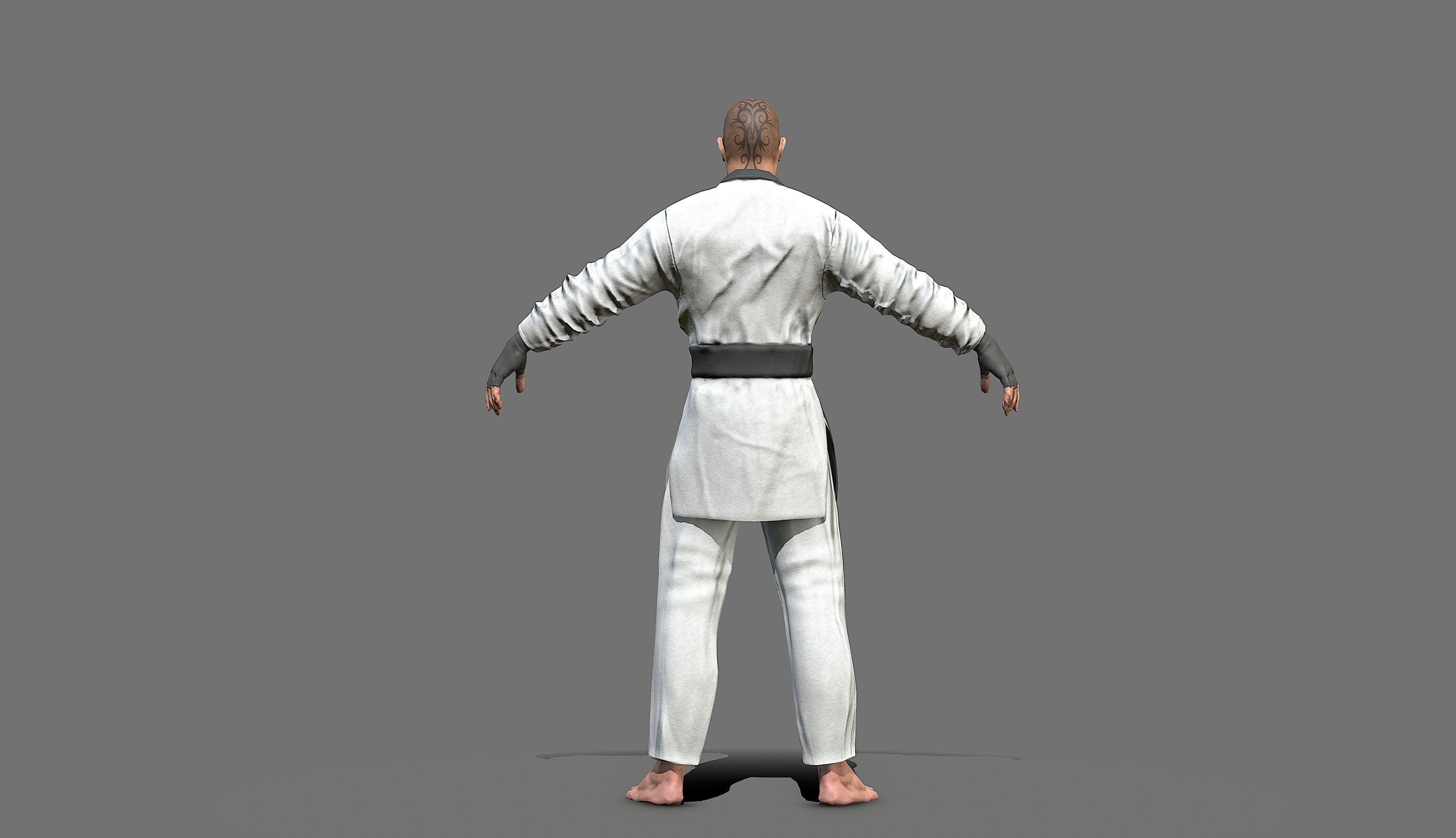 Boxer man in karate outfit Low-poly 3D model_19