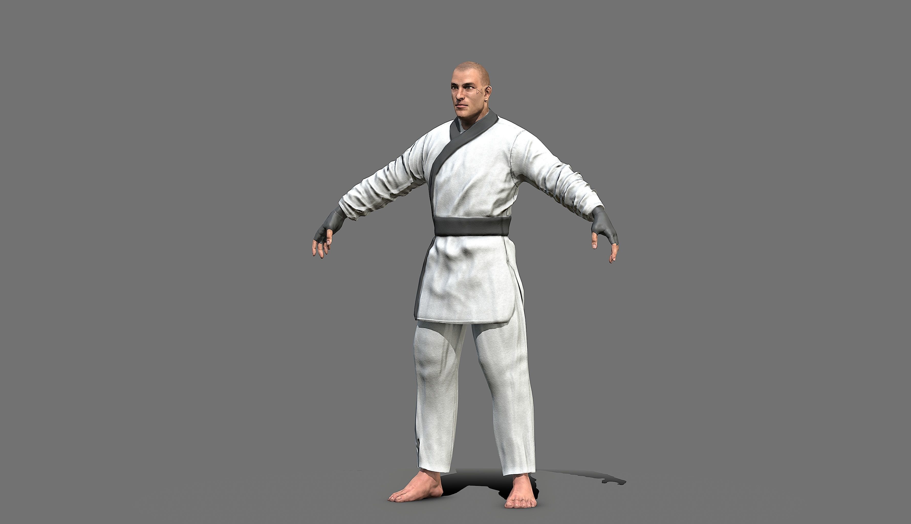 Boxer man in karate outfit Low-poly 3D model_22