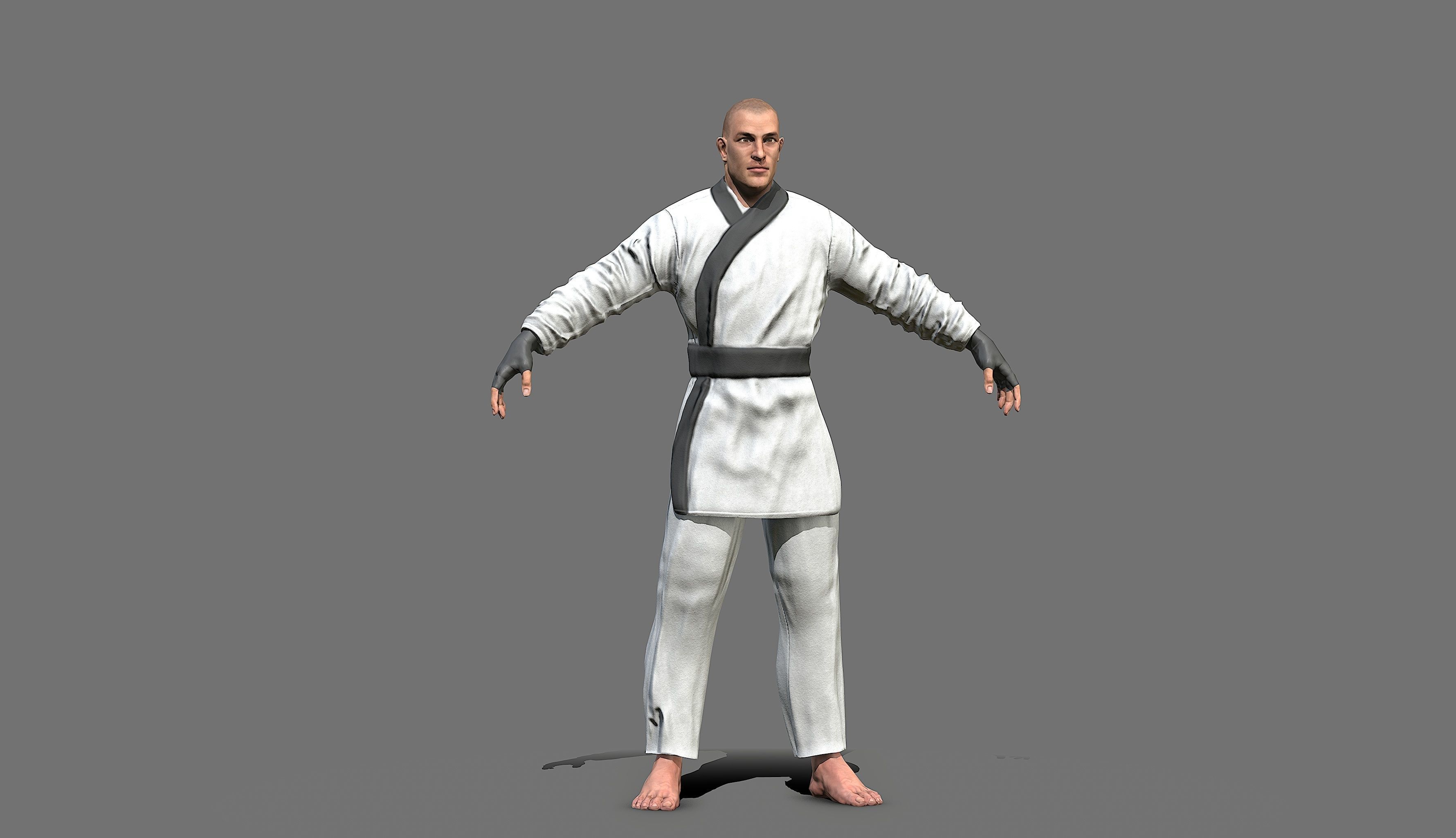 Boxer man in karate outfit Low-poly 3D model_6