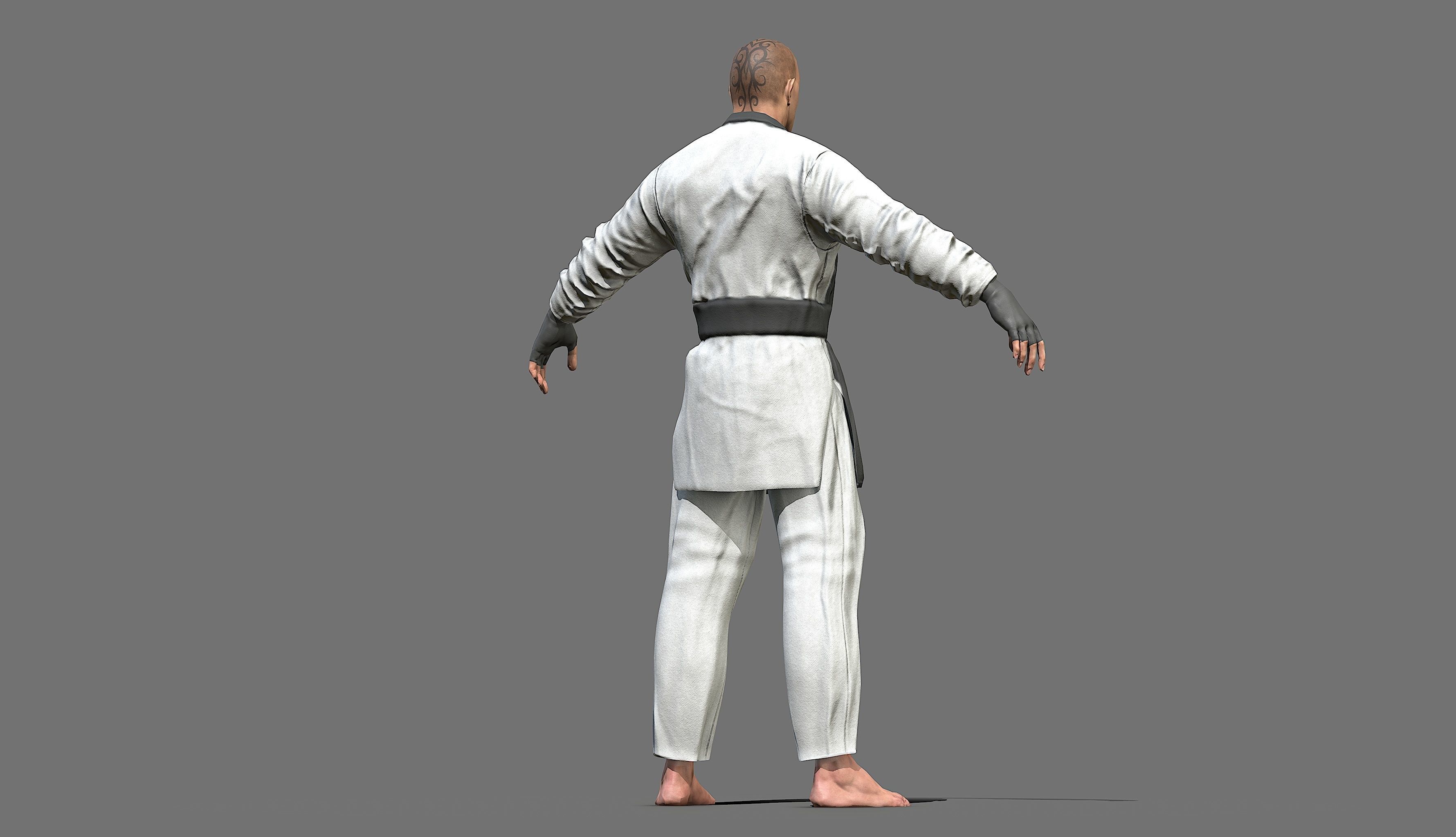 Boxer man in karate outfit Low-poly 3D model_44