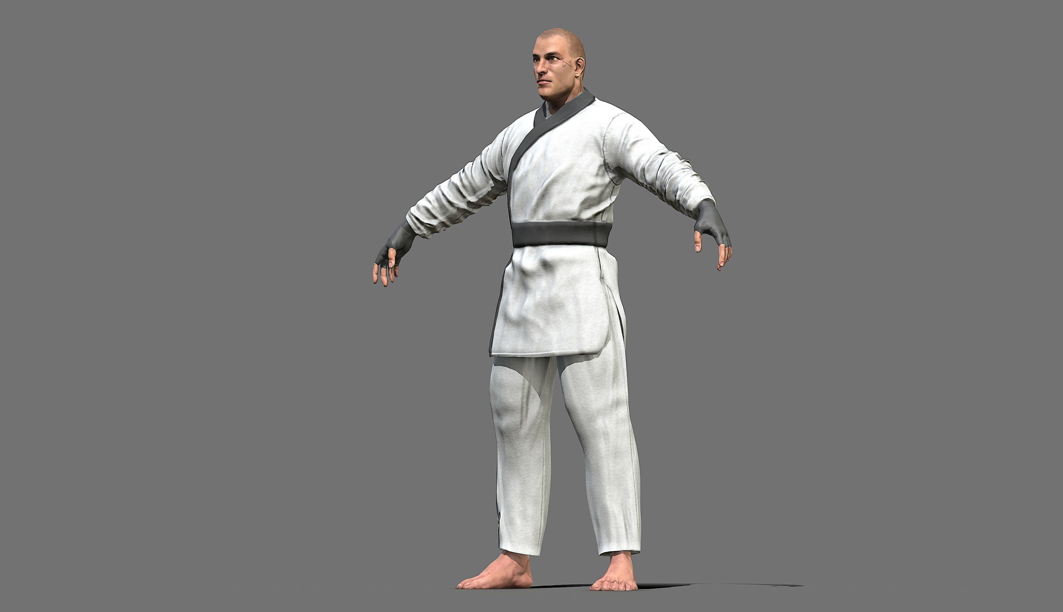 Boxer man in karate outfit Low-poly 3D model_49