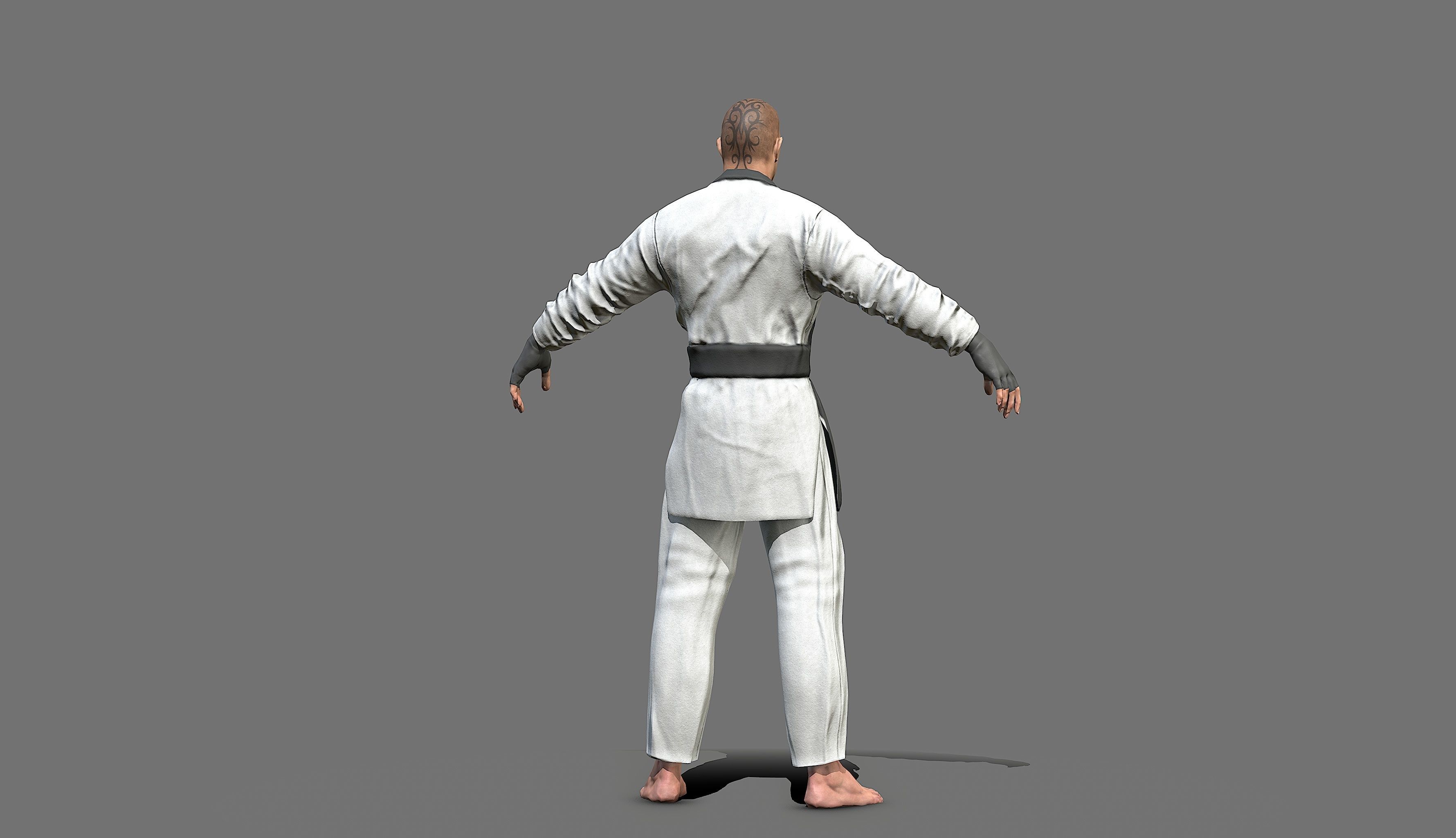 Boxer man in karate outfit Low-poly 3D model_17