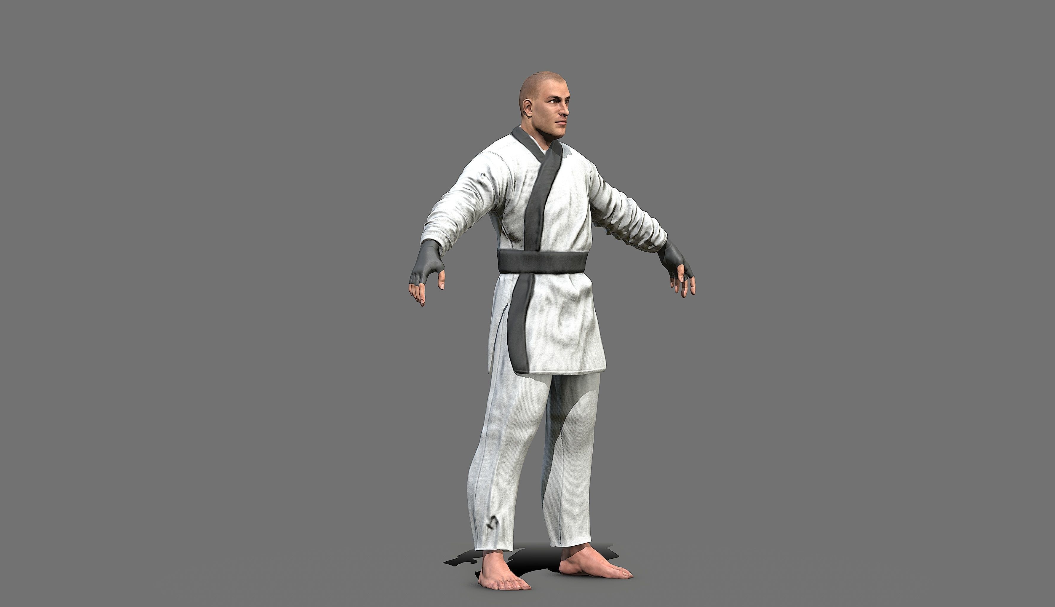 Boxer man in karate outfit Low-poly 3D model_10