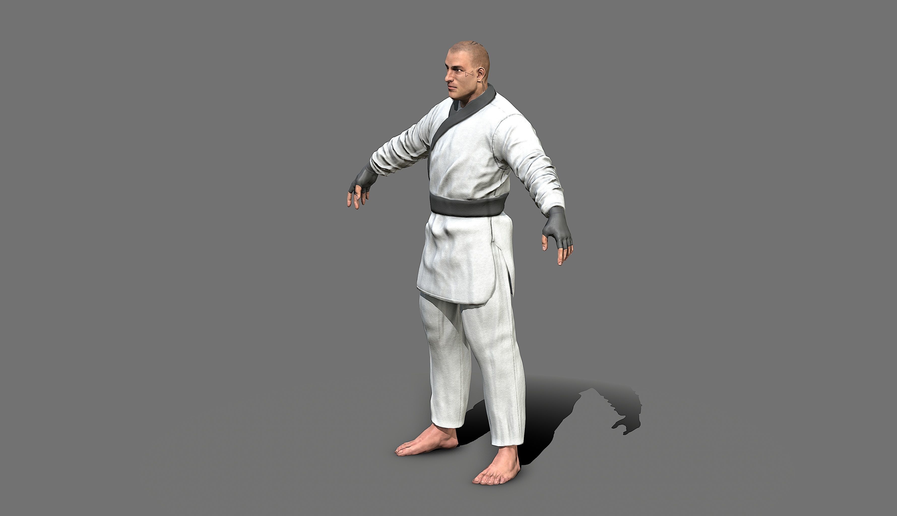 Boxer man in karate outfit Low-poly 3D model_36