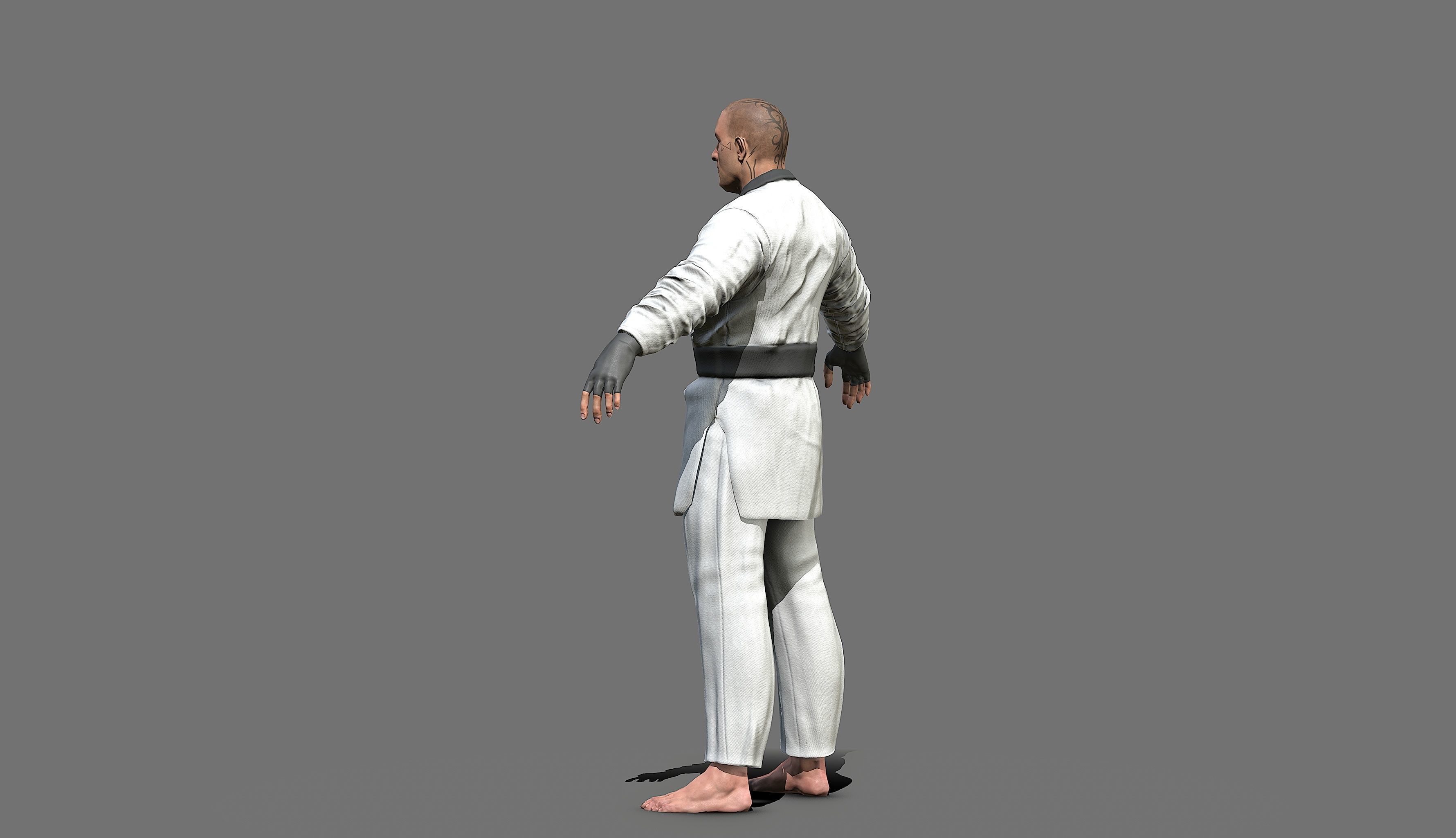Boxer man in karate outfit Low-poly 3D model_13