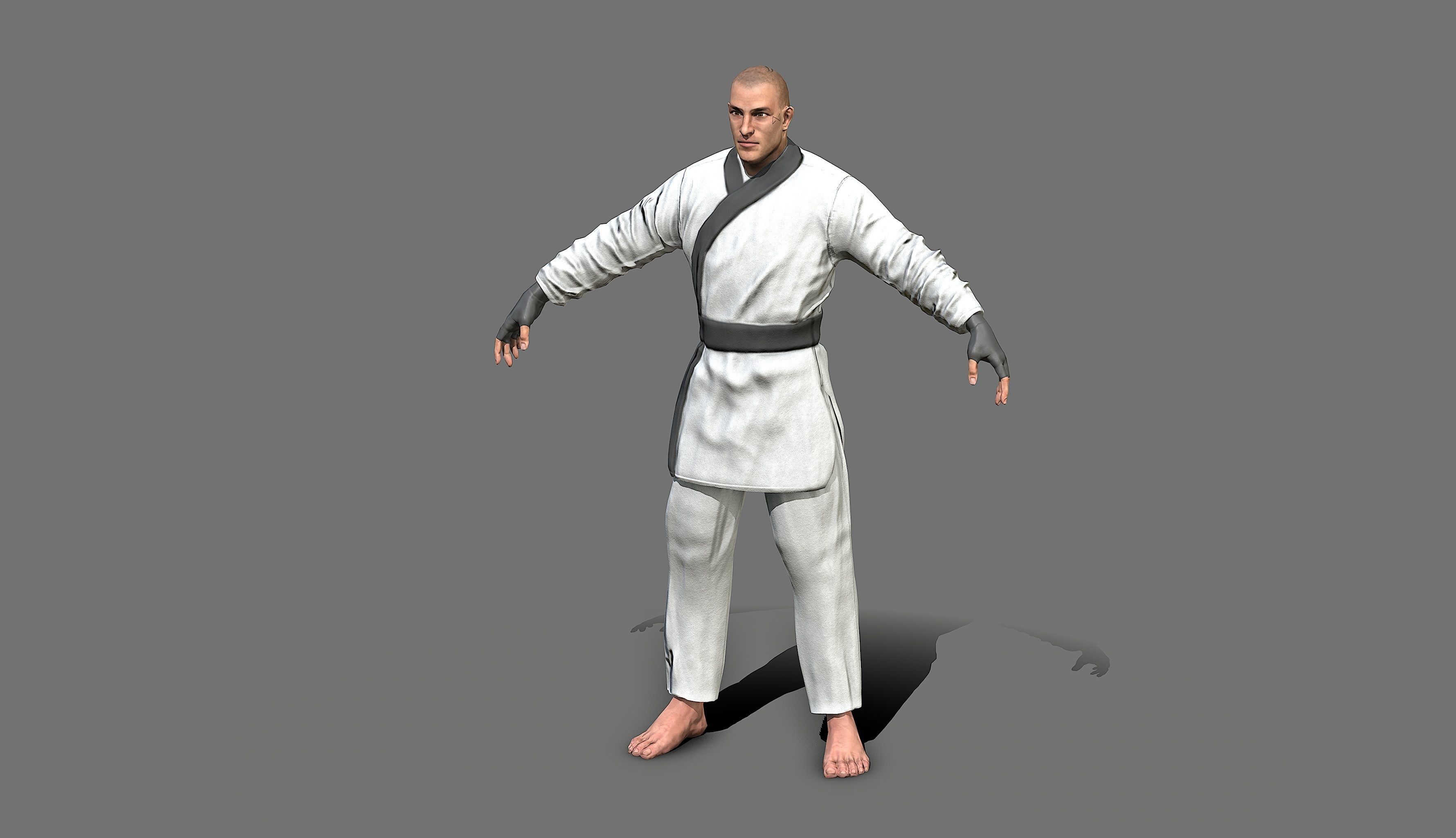 Boxer man in karate outfit Low-poly 3D model_37