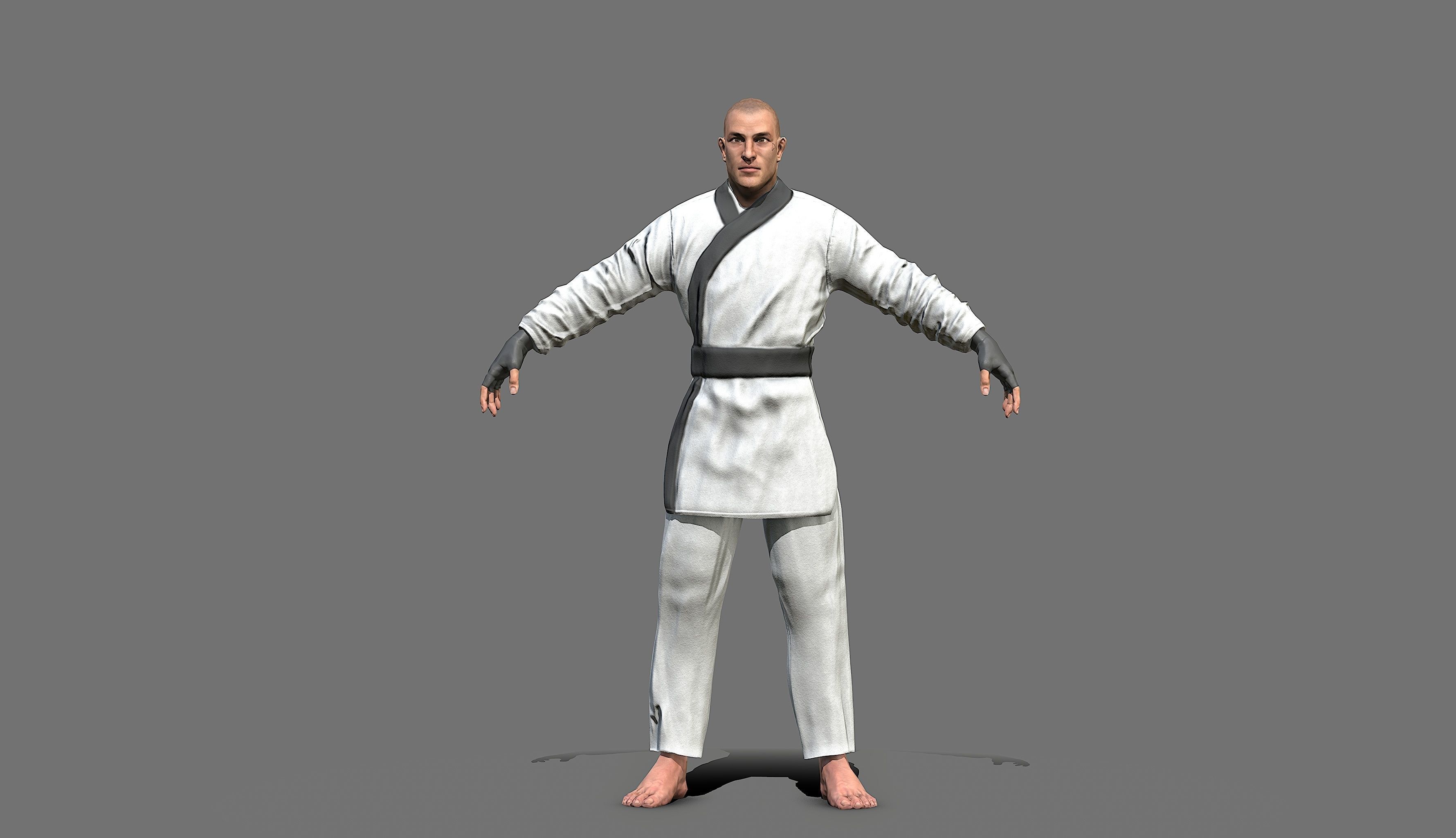 Boxer man in karate outfit Low-poly 3D model_26