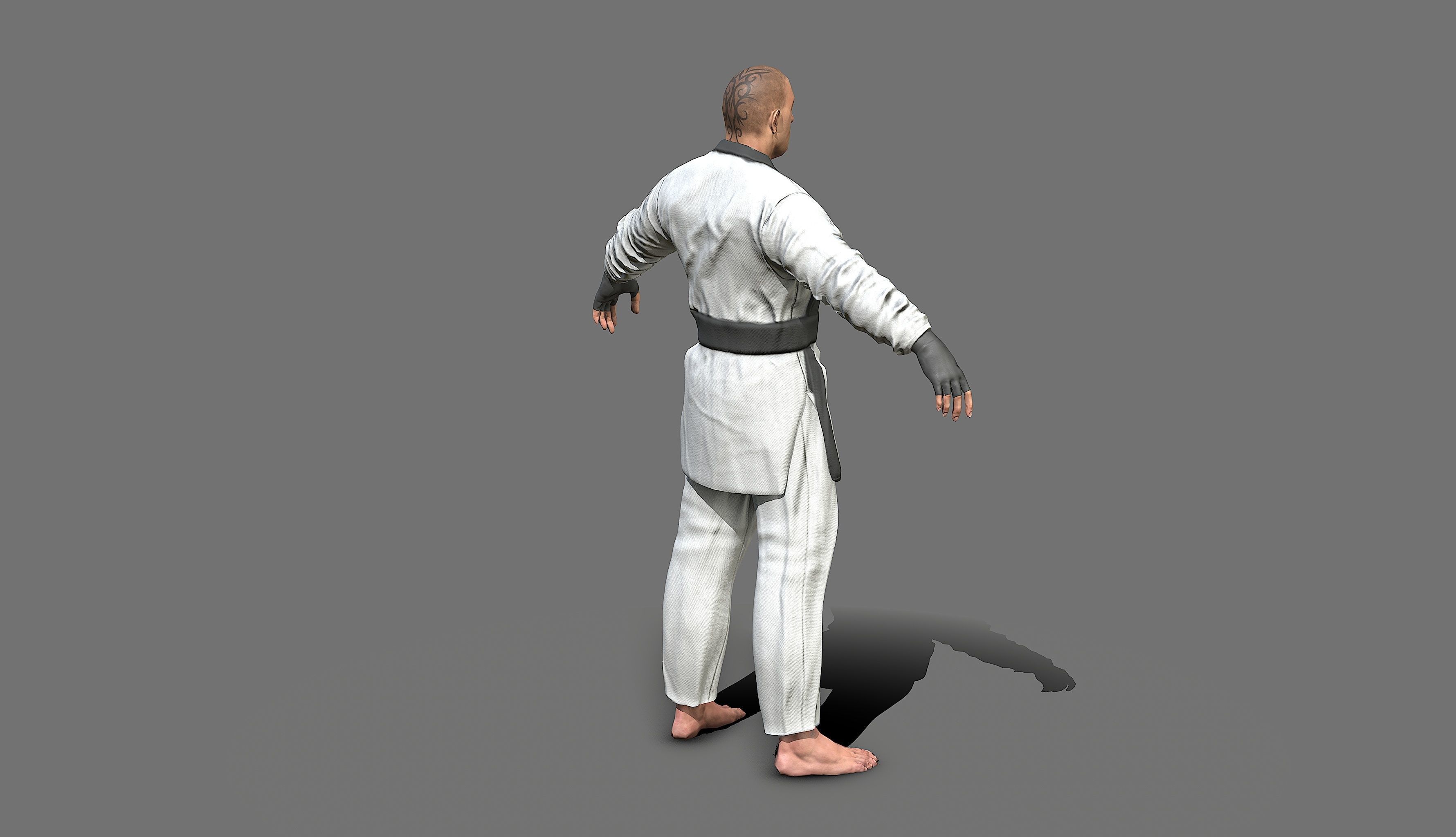 Boxer man in karate outfit Low-poly 3D model_29