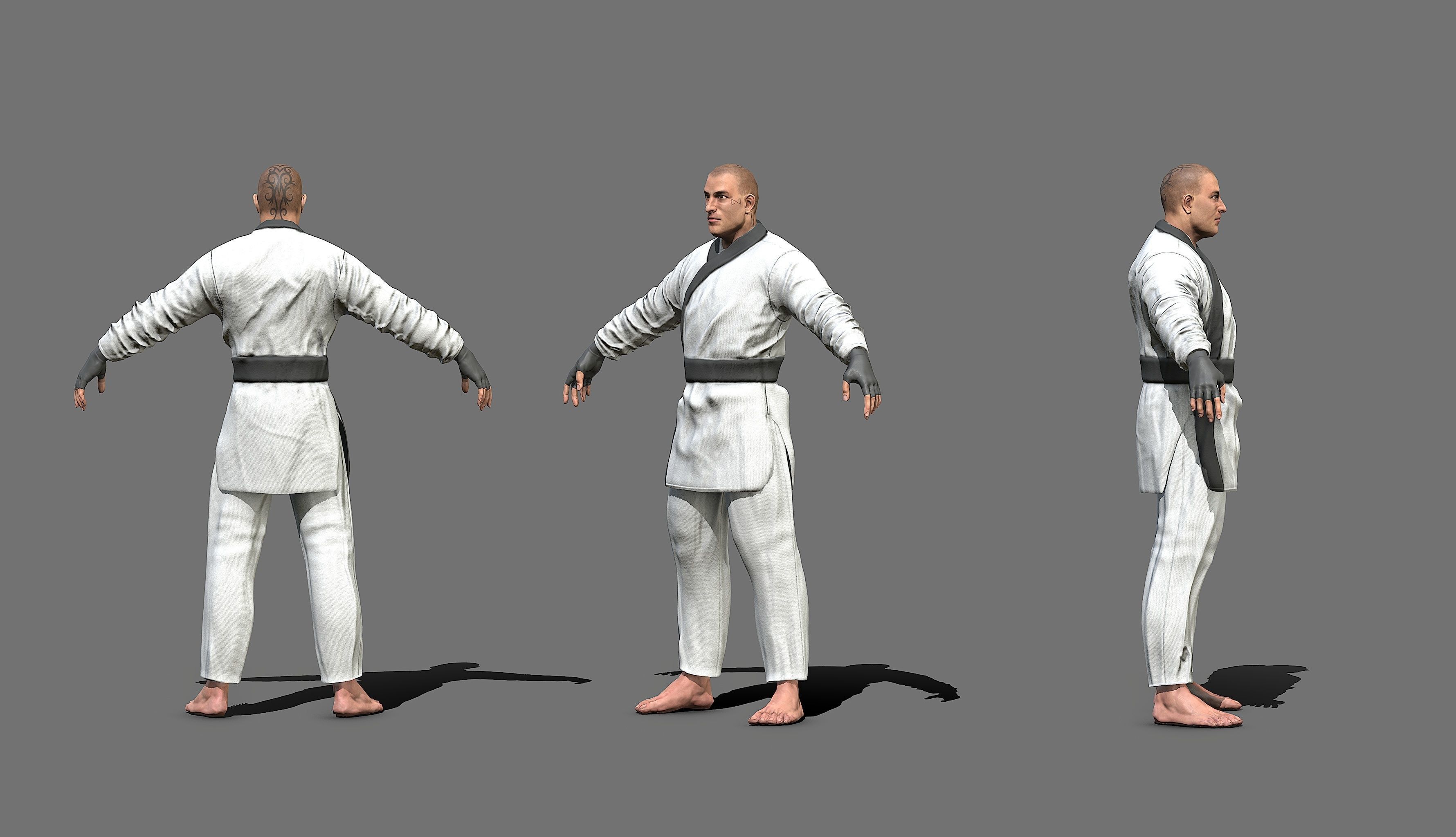 Boxer man in karate outfit Low-poly 3D model_2