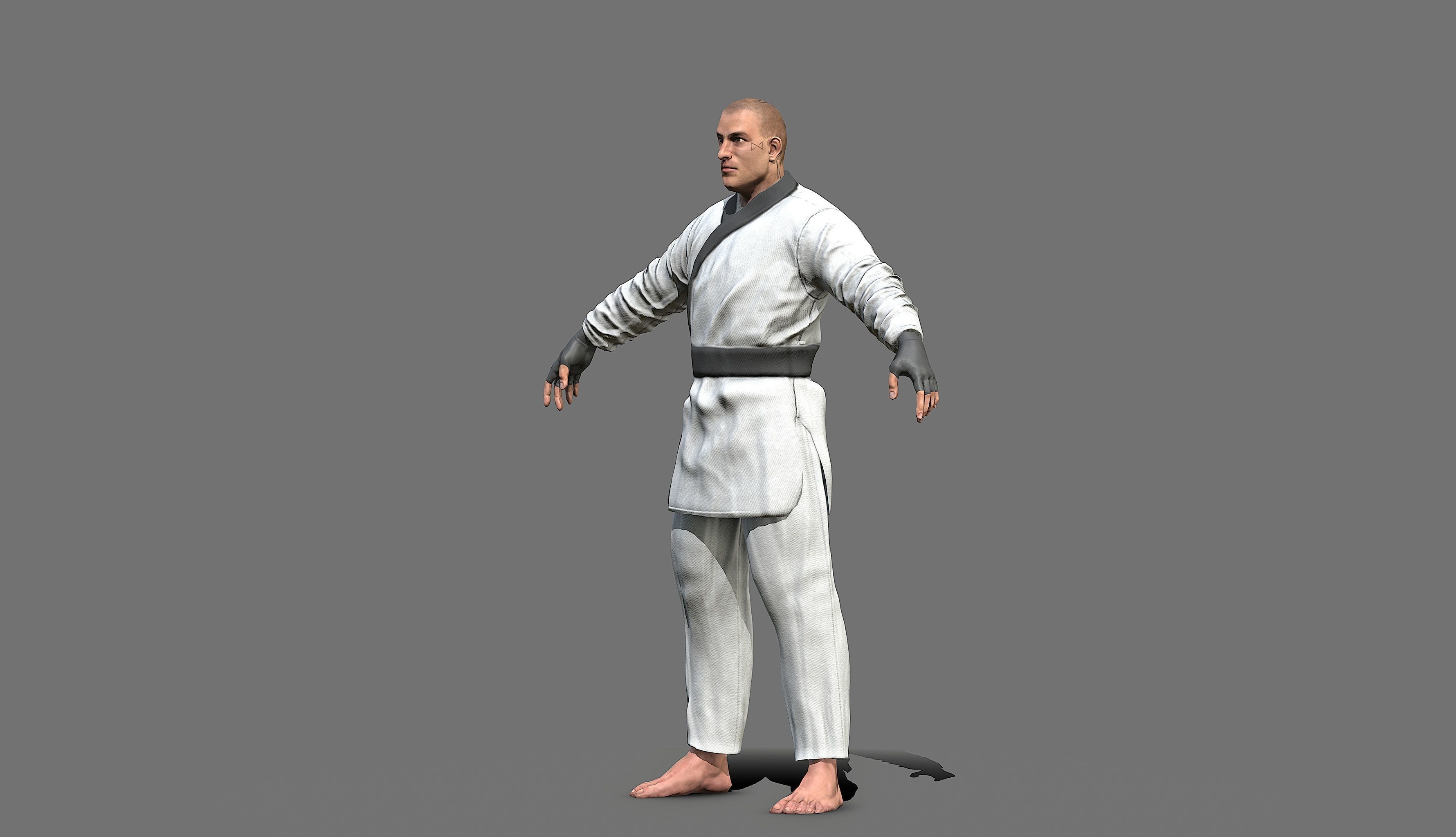 Boxer man in karate outfit Low-poly 3D model_20