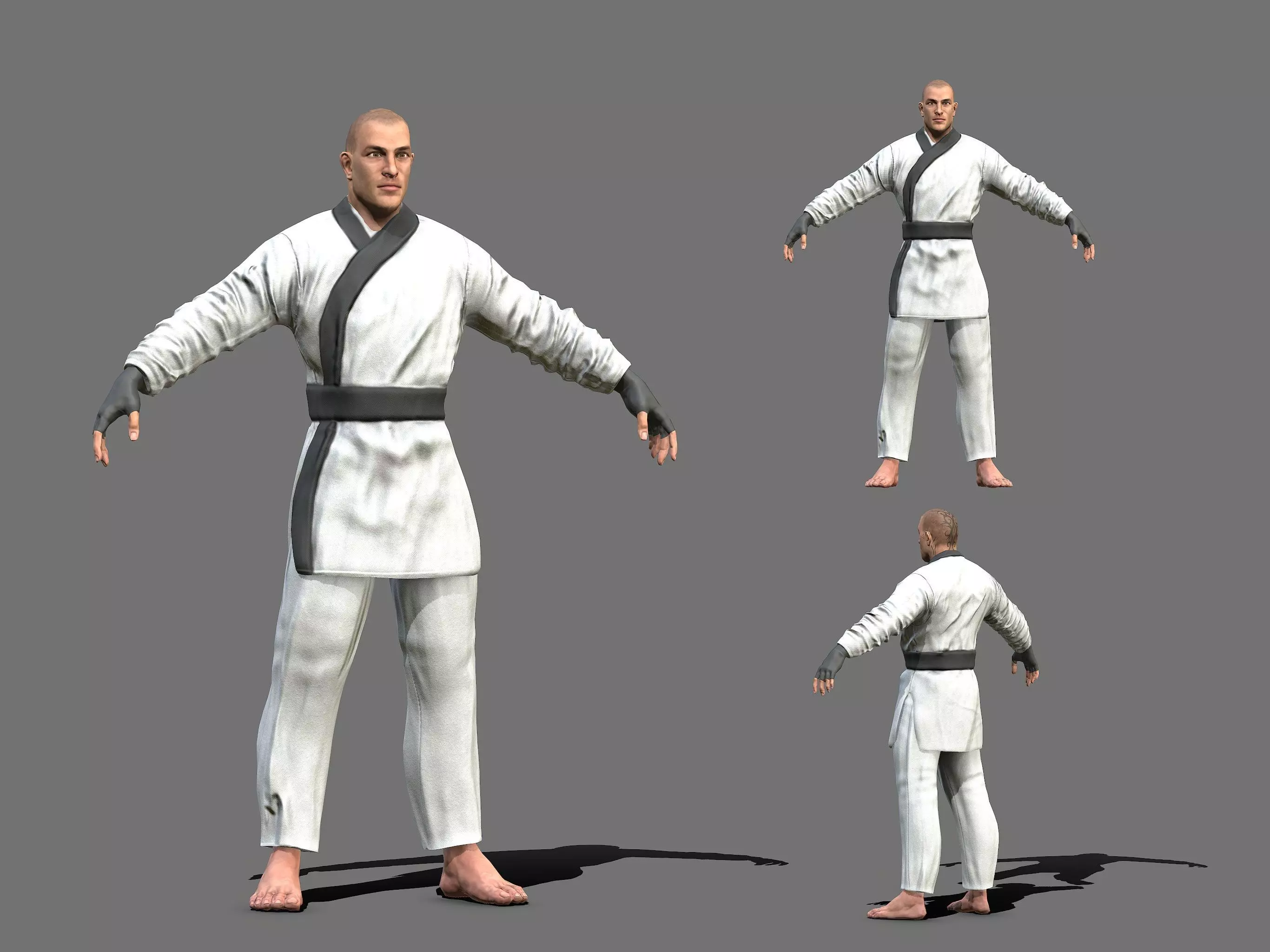 Boxer man in karate outfit Low-poly 3D model_0
