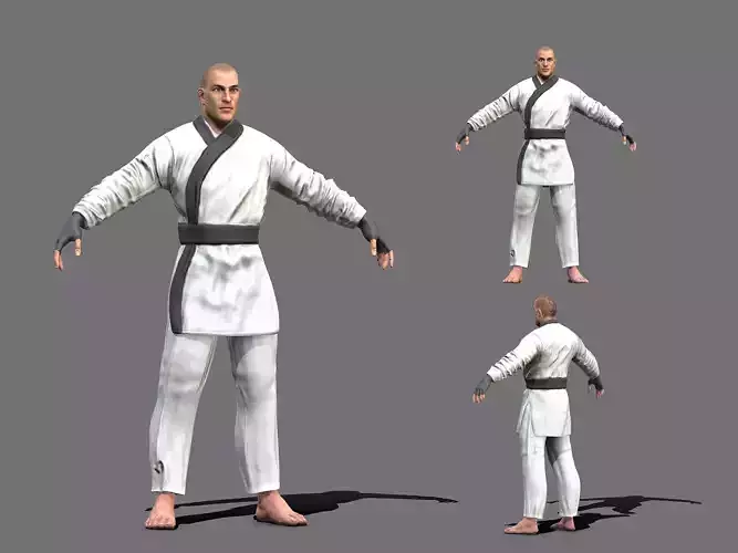 Boxer man in karate outfit Low-poly 3D model