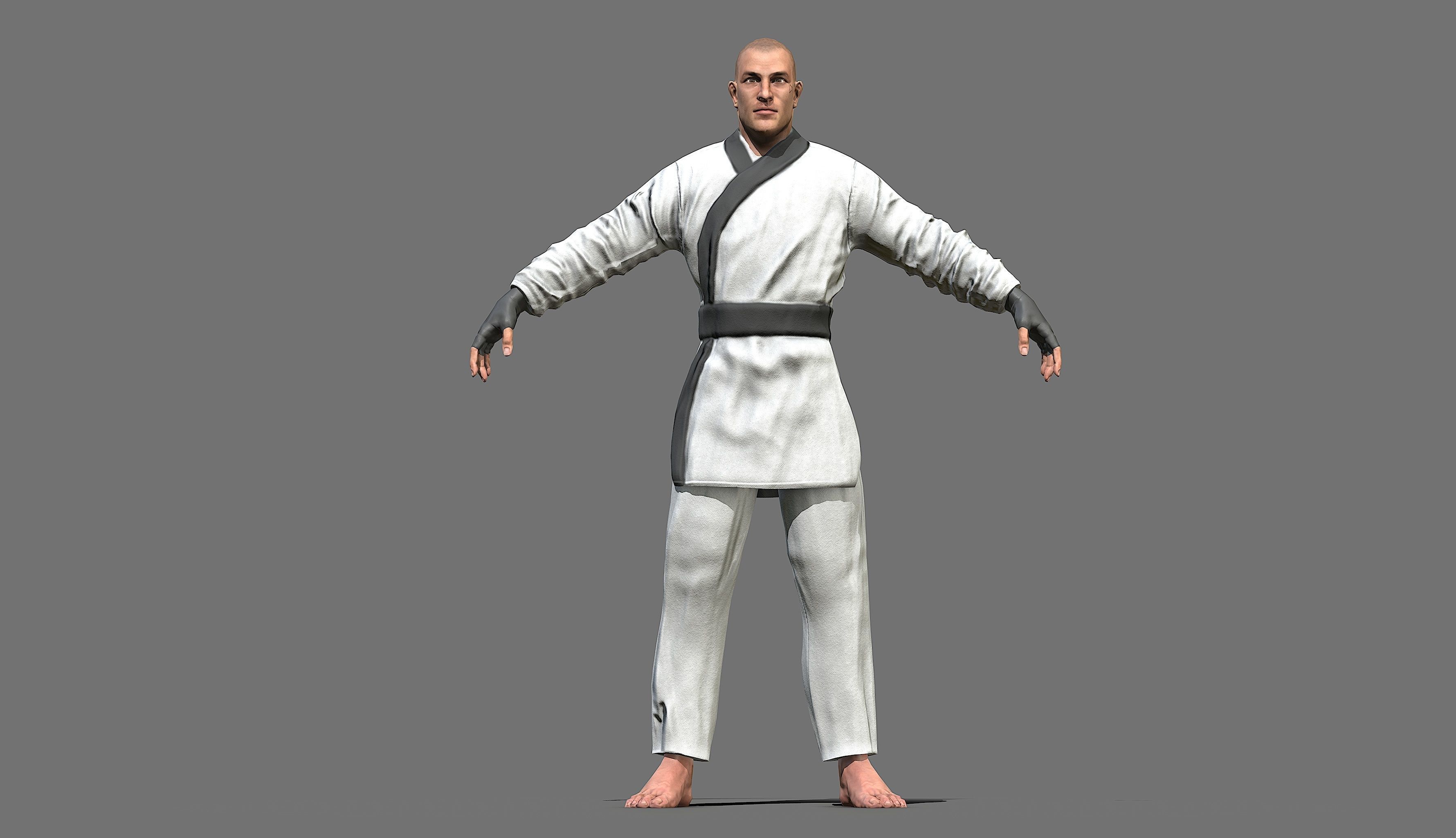 Boxer man in karate outfit Low-poly 3D model_39