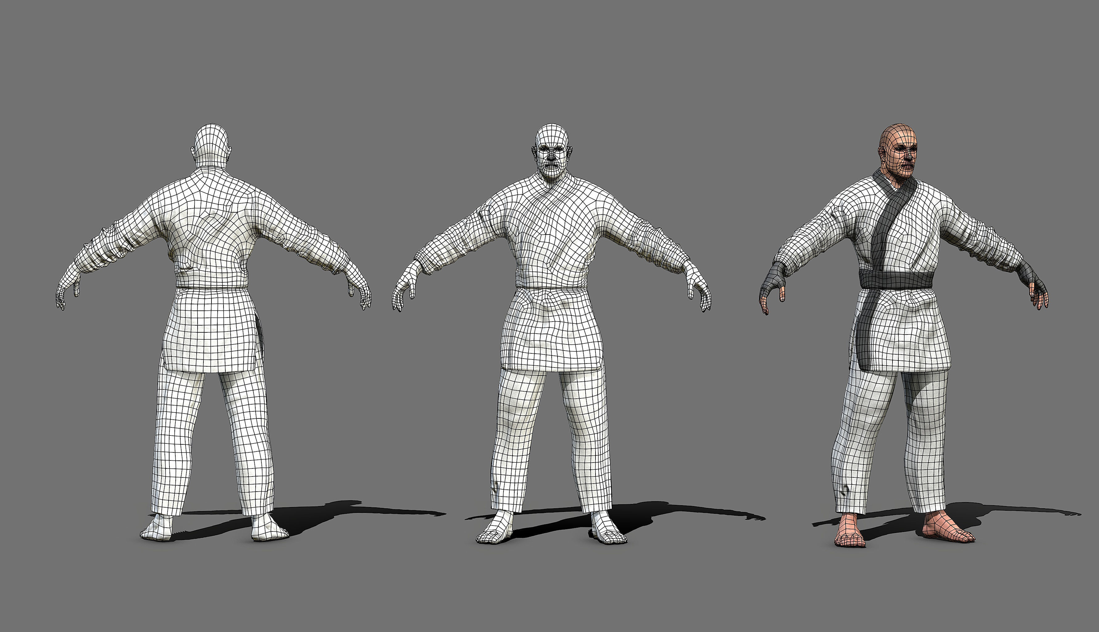 Boxer man in karate outfit Low-poly 3D model_4