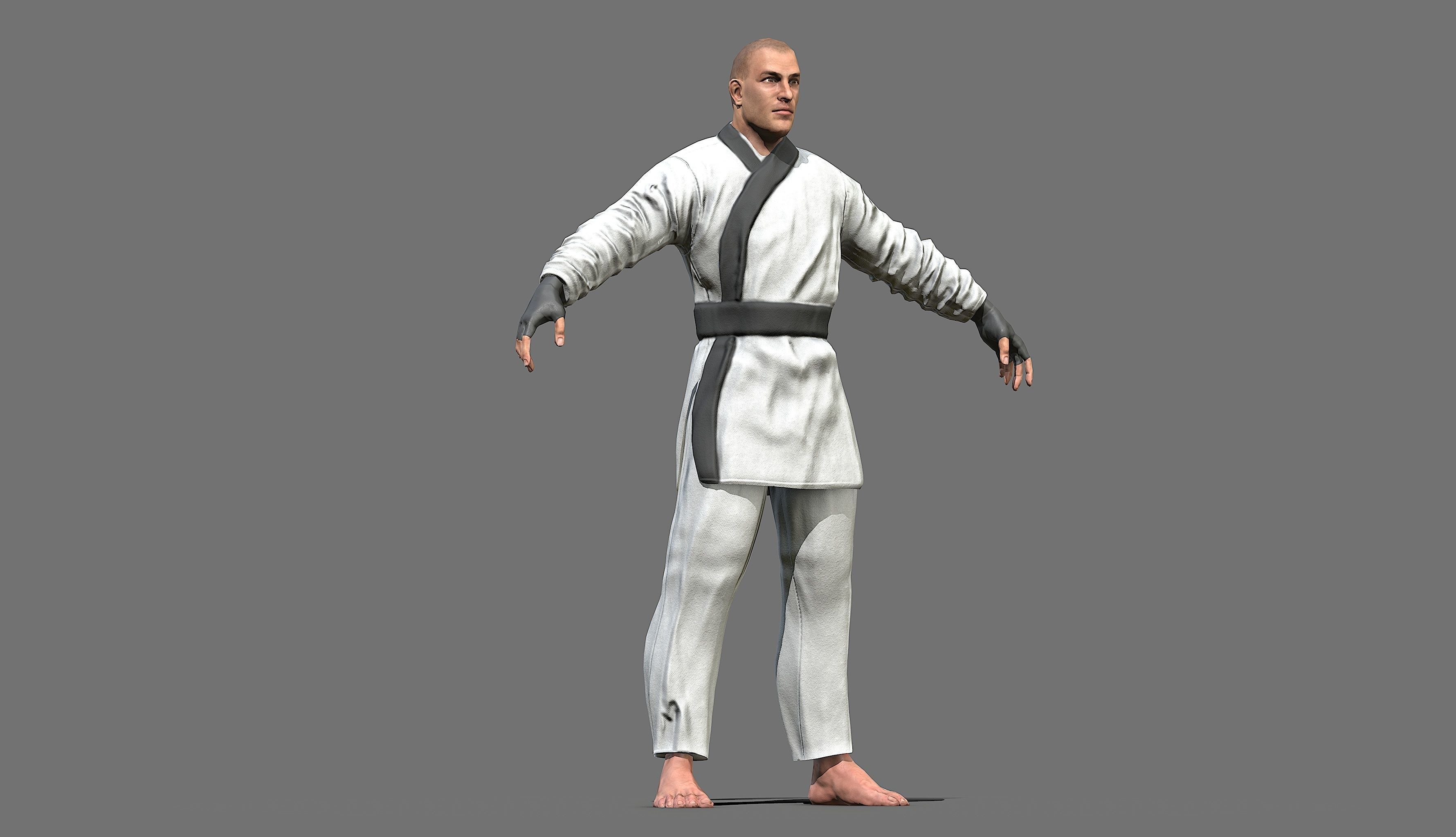 Boxer man in karate outfit Low-poly 3D model_40