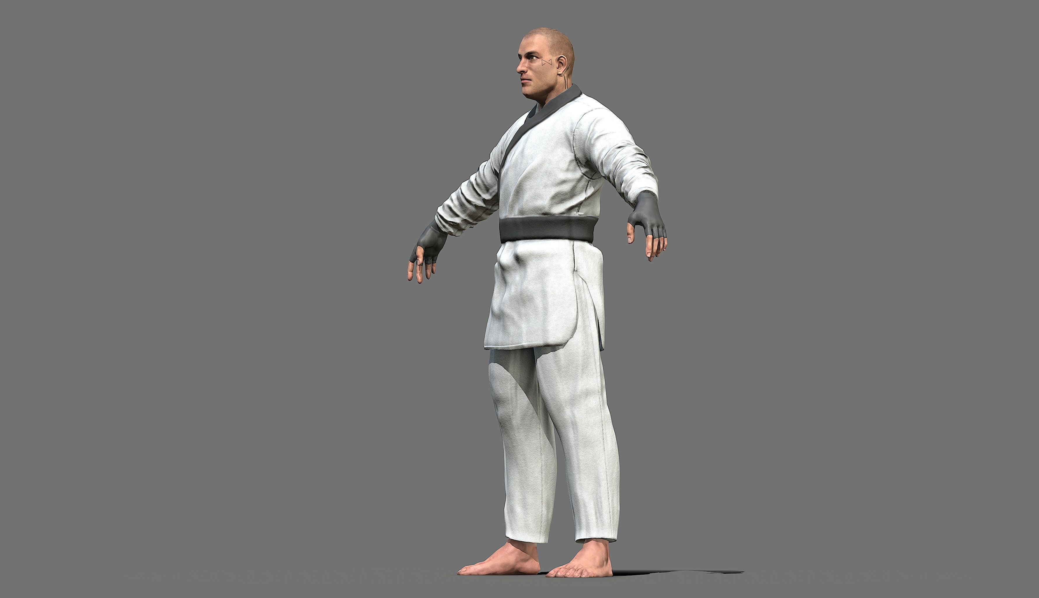 Boxer man in karate outfit Low-poly 3D model_46