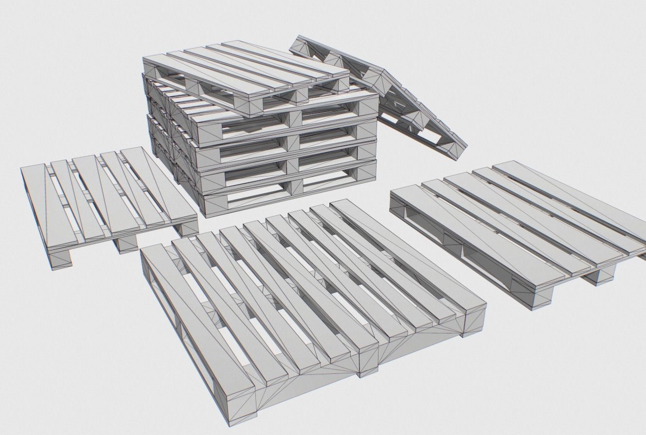 Industrial Wooden Pallet 2 PBR Low-poly 3D model_7