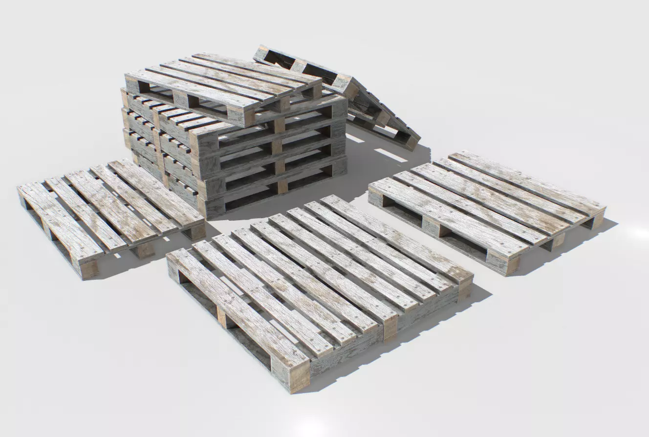 Industrial Wooden Pallet 2 PBR Low-poly 3D model_0
