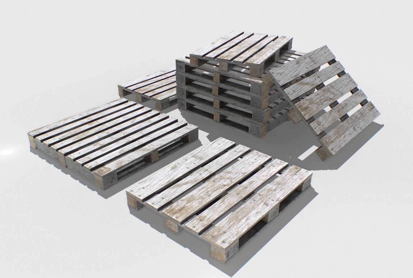 Industrial Wooden Pallet 2 PBR Low-poly 3D model_2