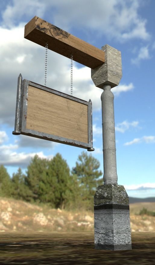 Old Road Sign  - Low Poly Low-poly 3D model_2