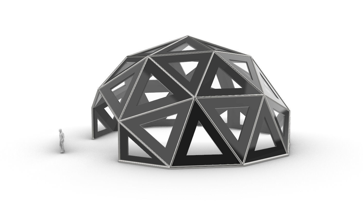Geodesic Dome Large with Frame and Panels and Entryway 3D model_2