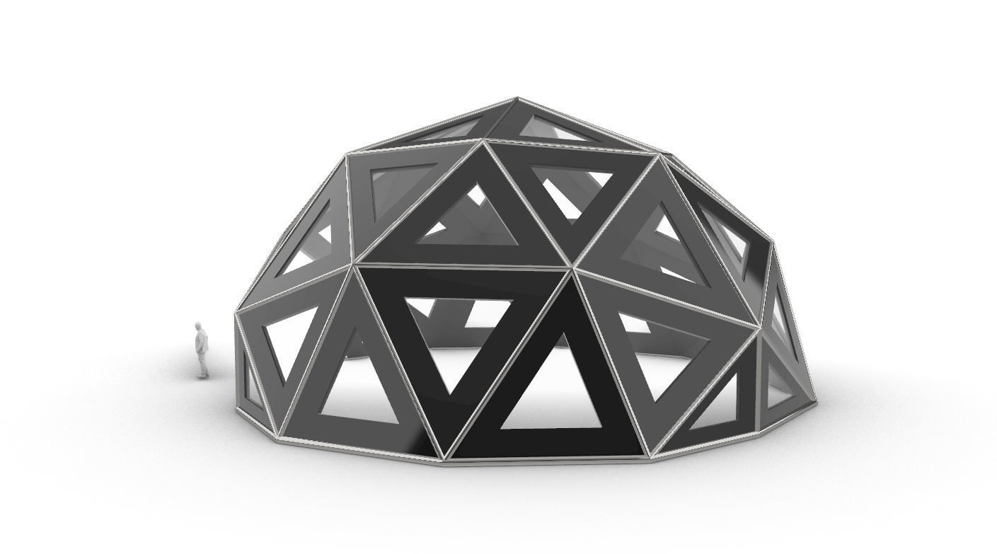 Geodesic Dome Large with Frame and Panels and Entryway 3D model_4