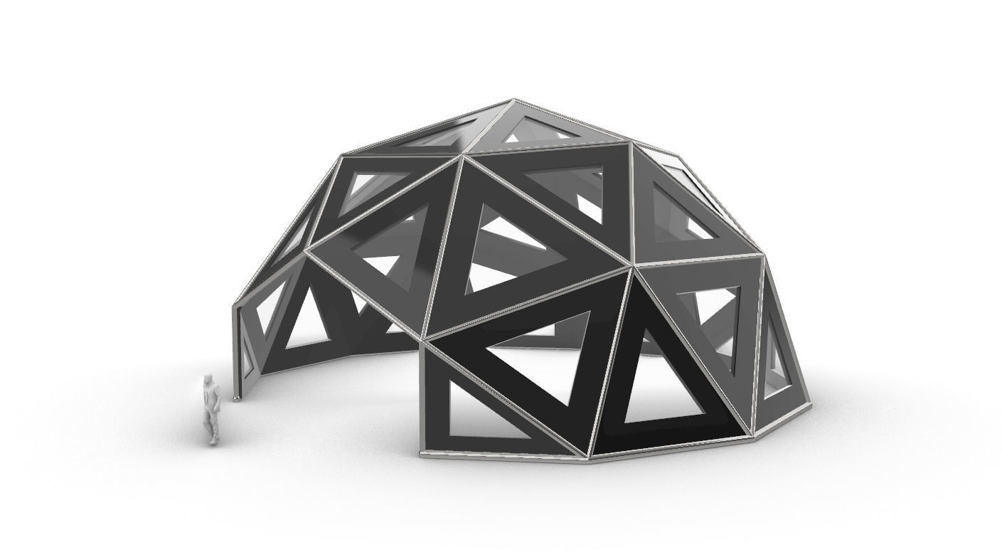 Geodesic Dome Large with Frame and Panels and Entryway 3D model_1