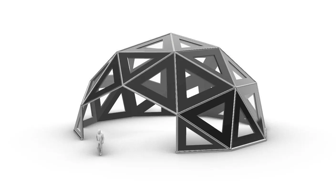 Geodesic Dome Large with Frame and Panels and Entryway 3D model_0