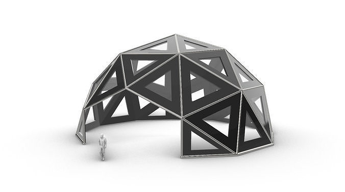 Geodesic Dome Large with Frame and Panels and Entryway 3D model